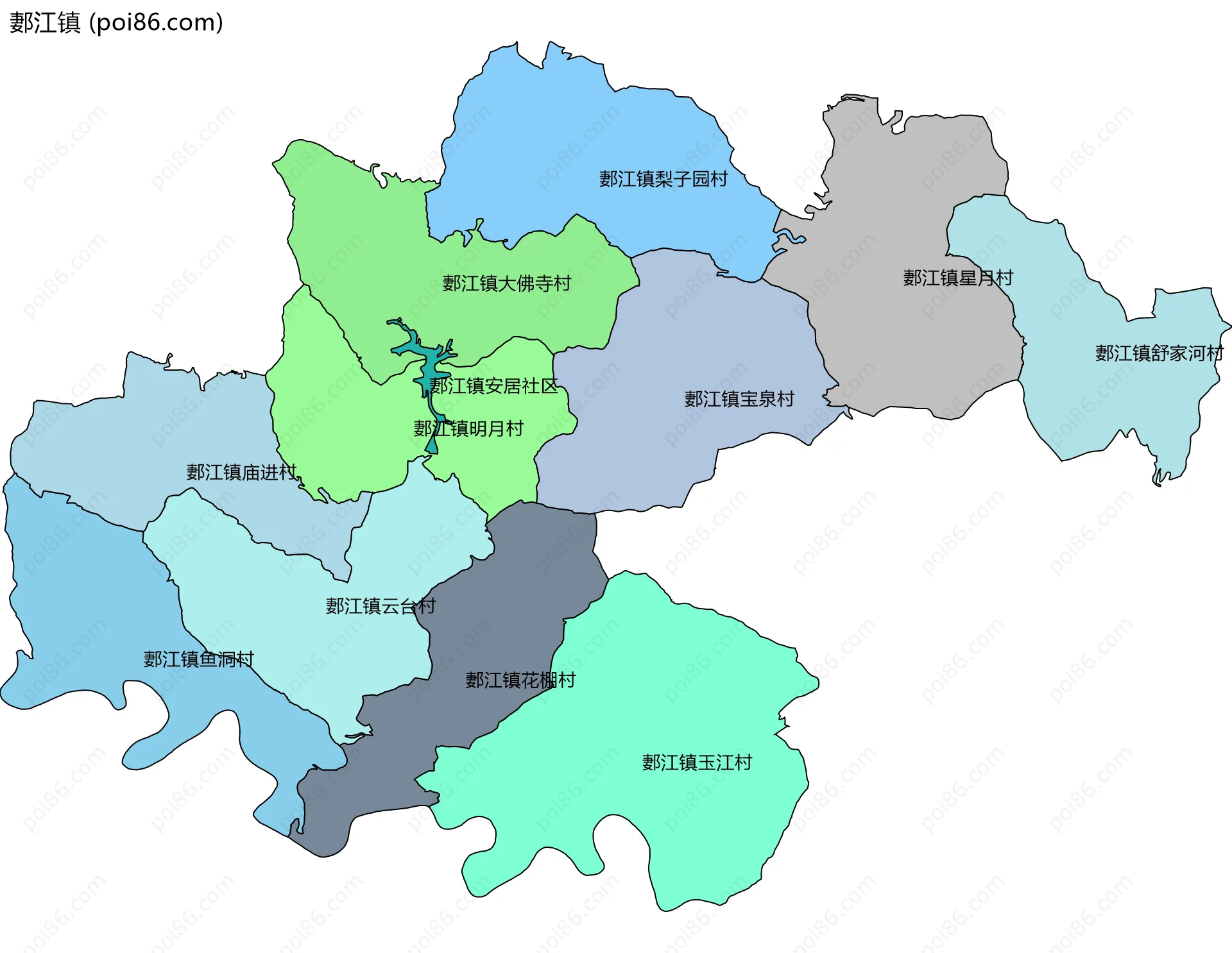 郪江镇边界地图(五级行政区划)