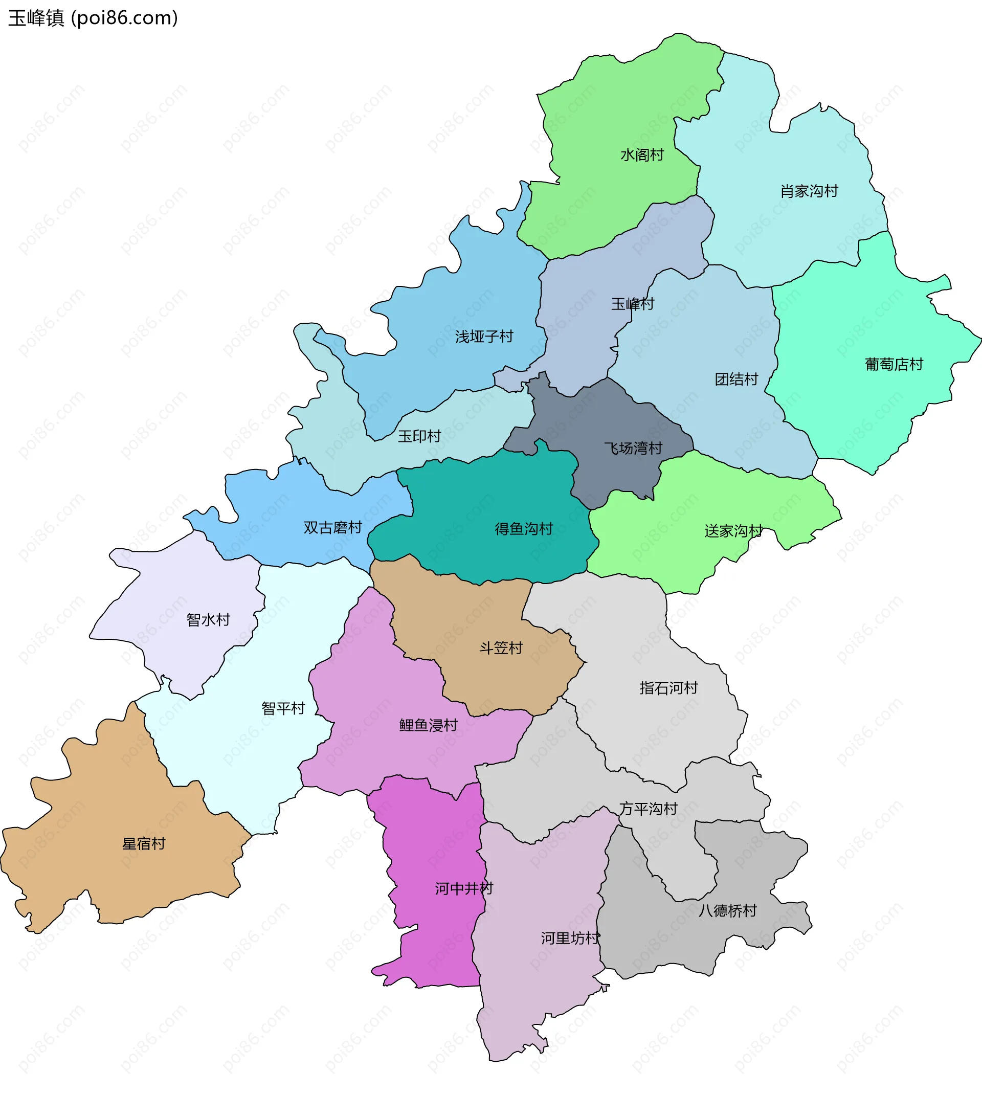 玉峰镇边界地图(五级行政区划)