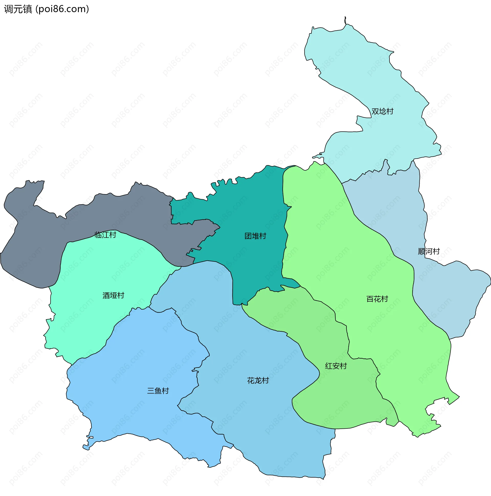 调元镇边界地图(五级行政区划)