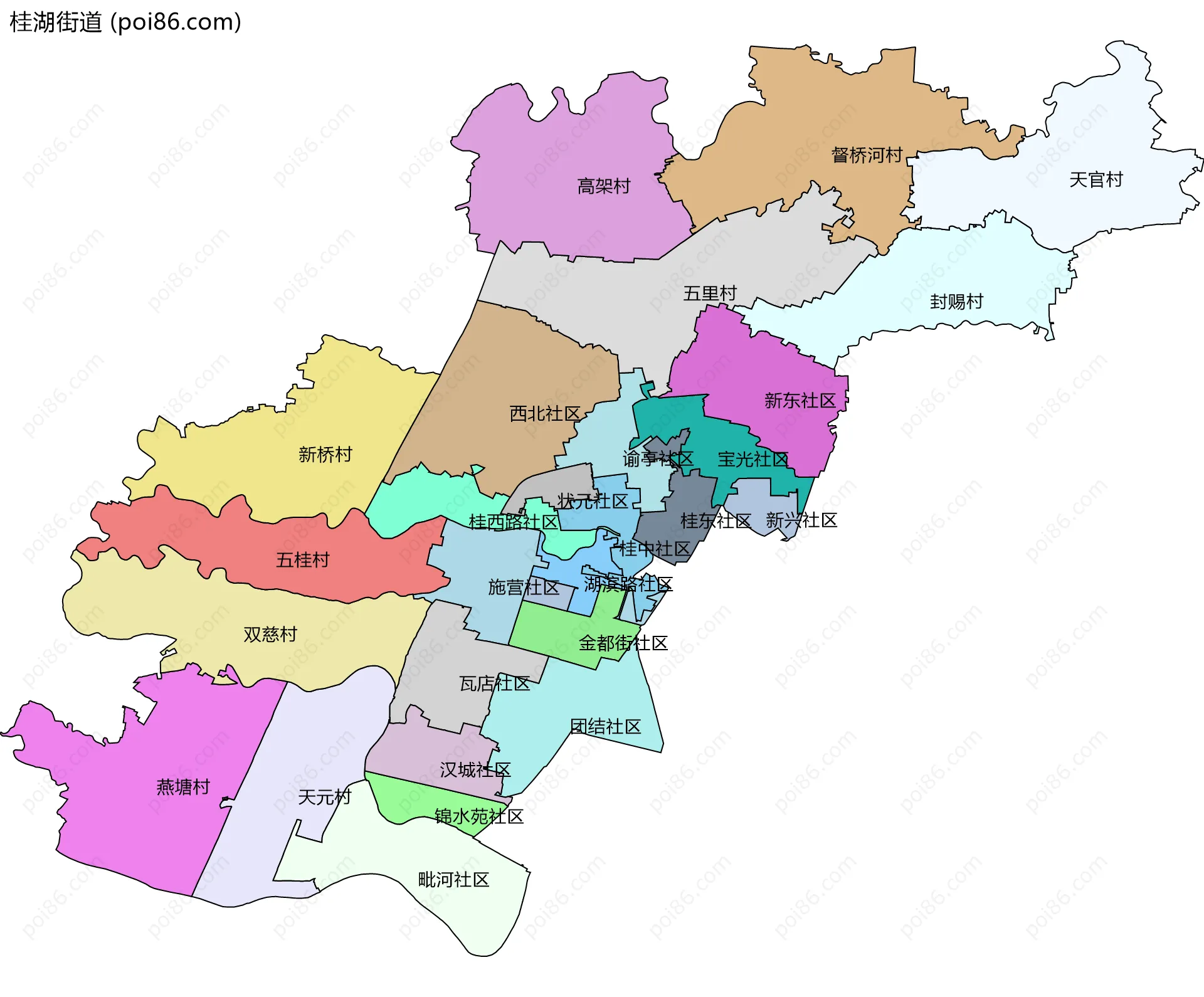 桂湖街道边界地图(五级行政区划)