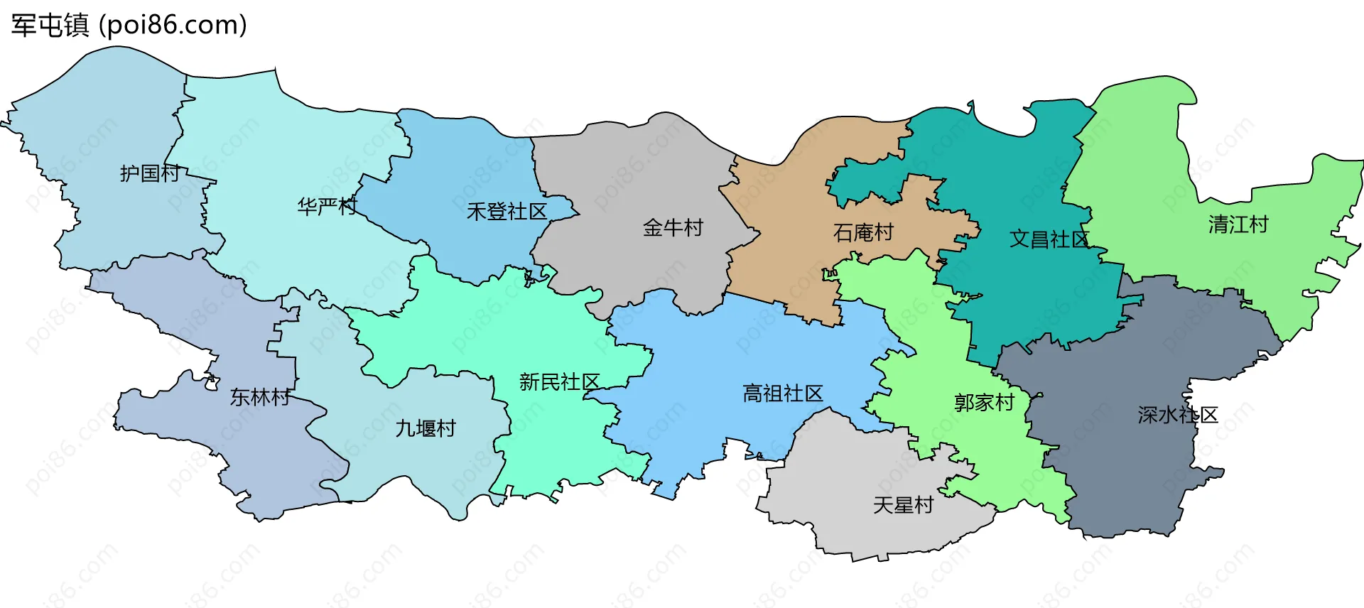 军屯镇边界地图(五级行政区划)
