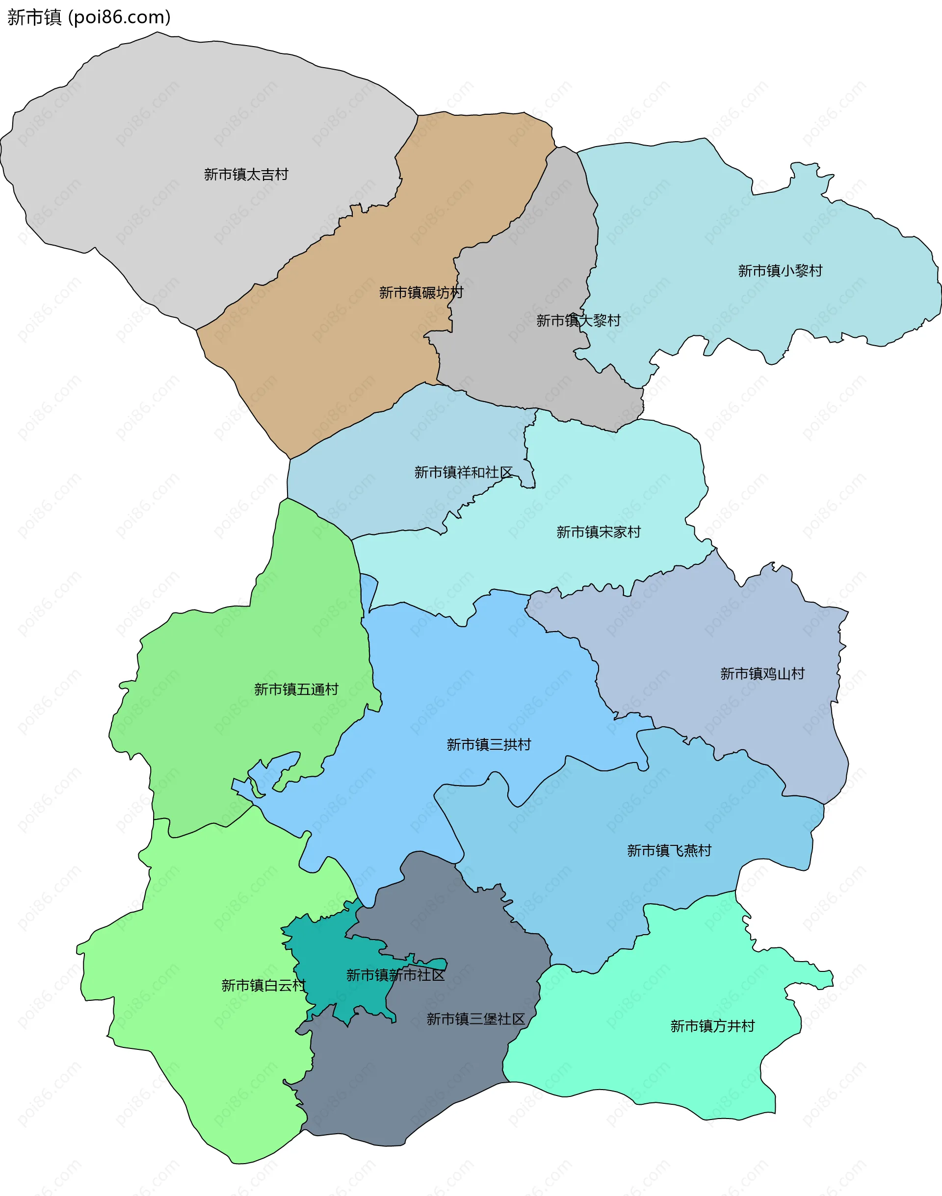 新市镇边界地图(五级行政区划)