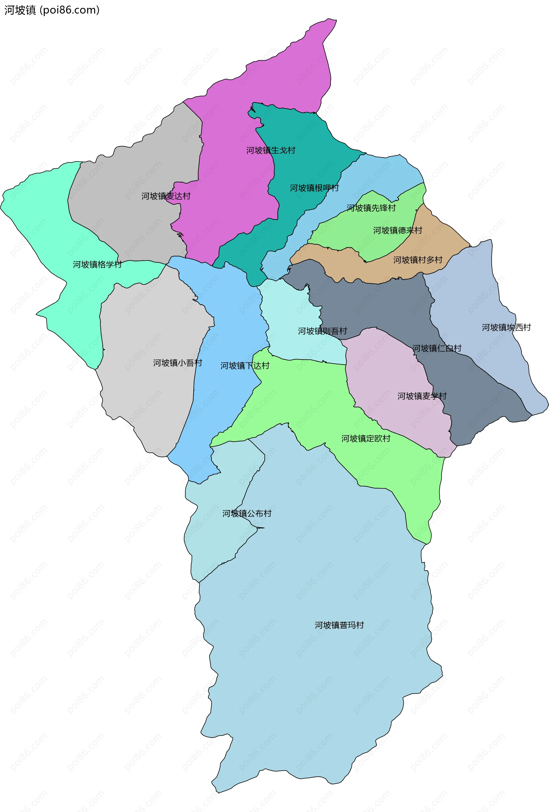 河坡镇边界地图(五级行政区划)
