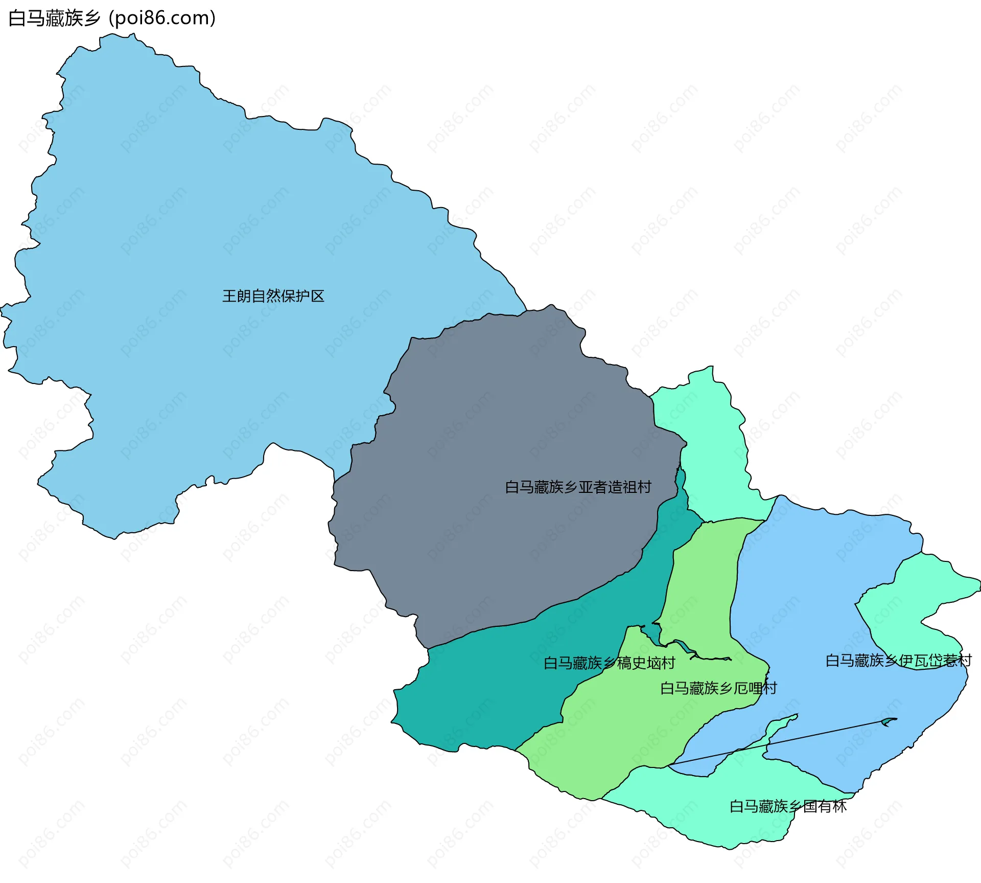 白马藏族乡边界地图(五级行政区划)