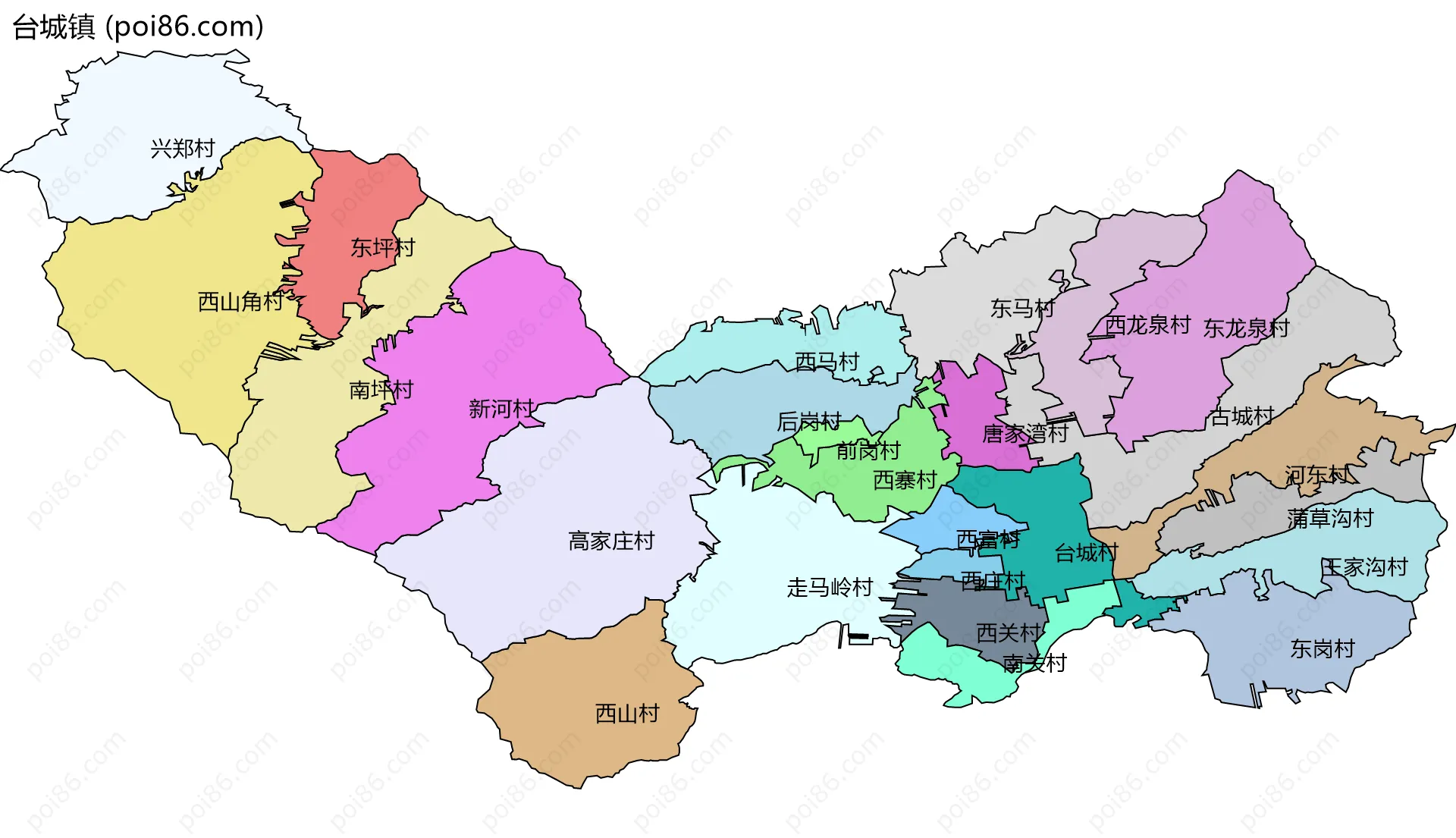 台城镇边界地图(五级行政区划)