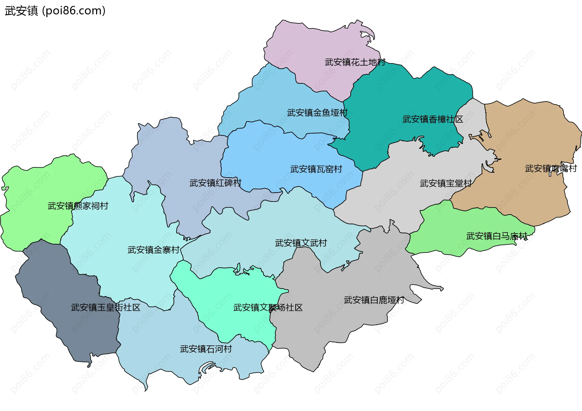 武安镇边界地图(五级行政区划)