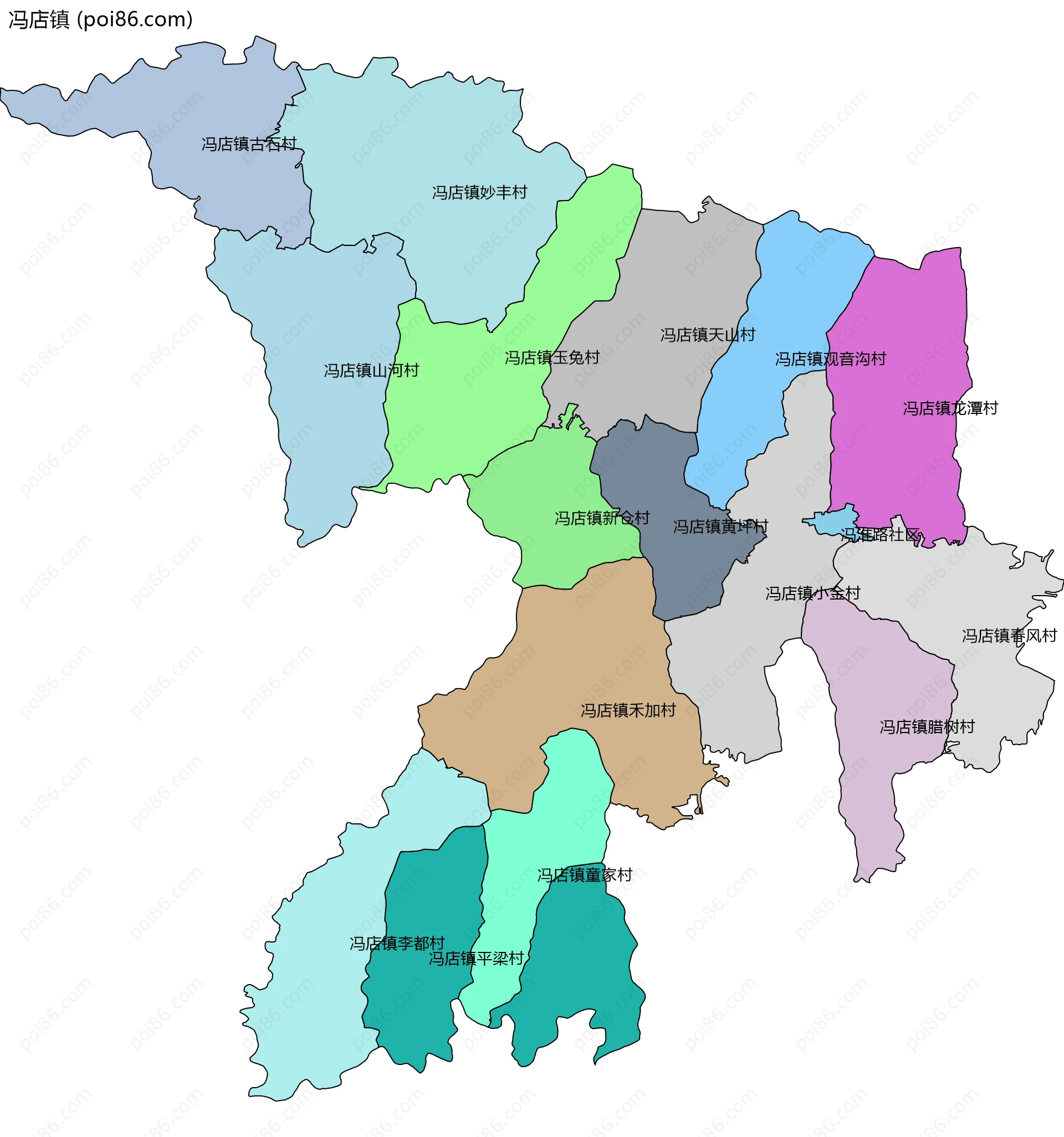冯店镇边界地图(五级行政区划)