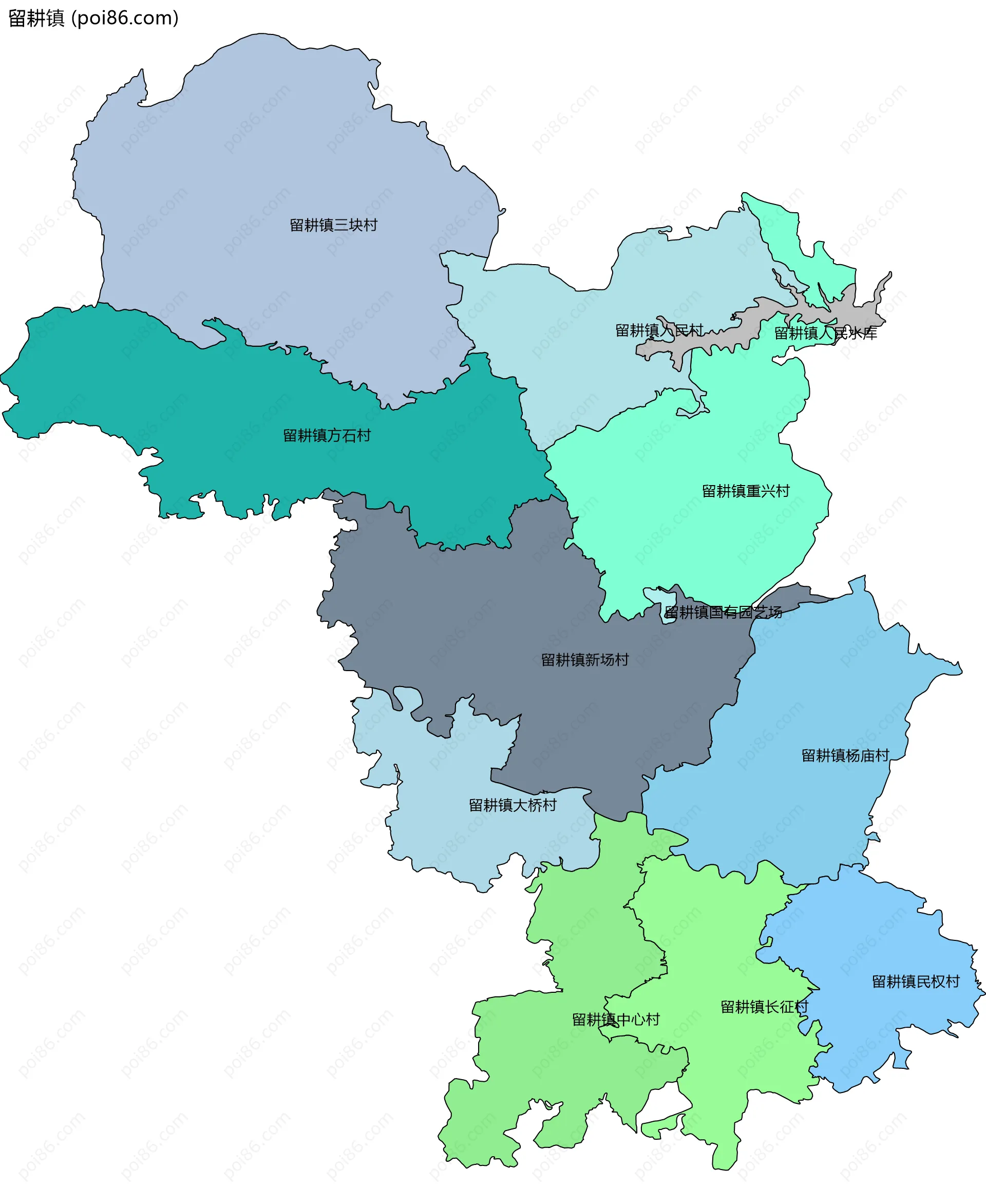 留耕镇边界地图(五级行政区划)