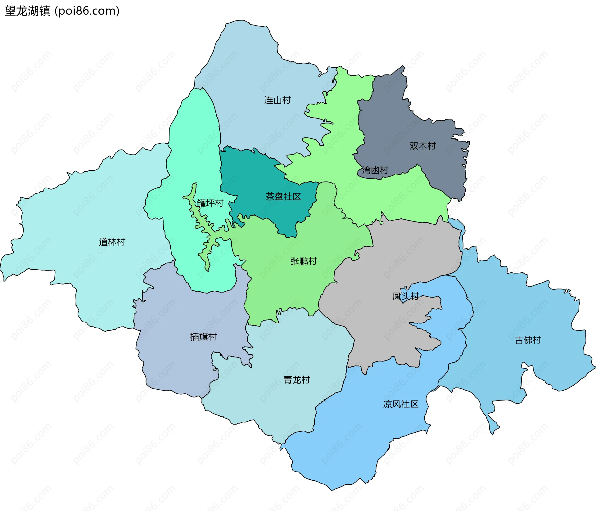 望龙湖镇边界地图(五级行政区划)