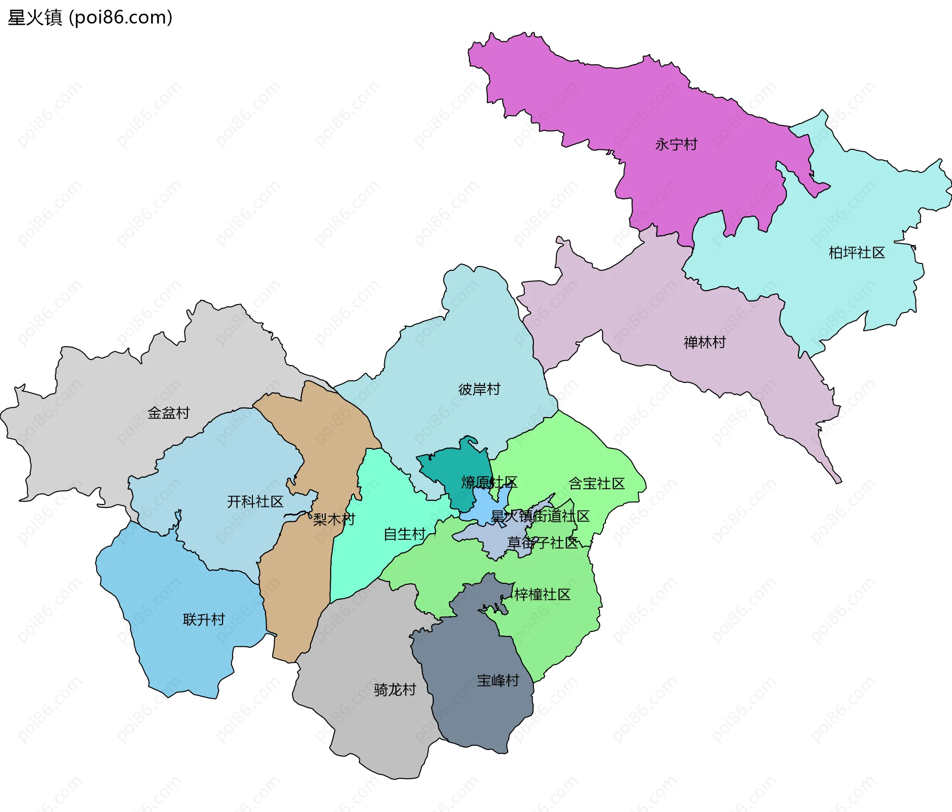 星火镇边界地图(五级行政区划)