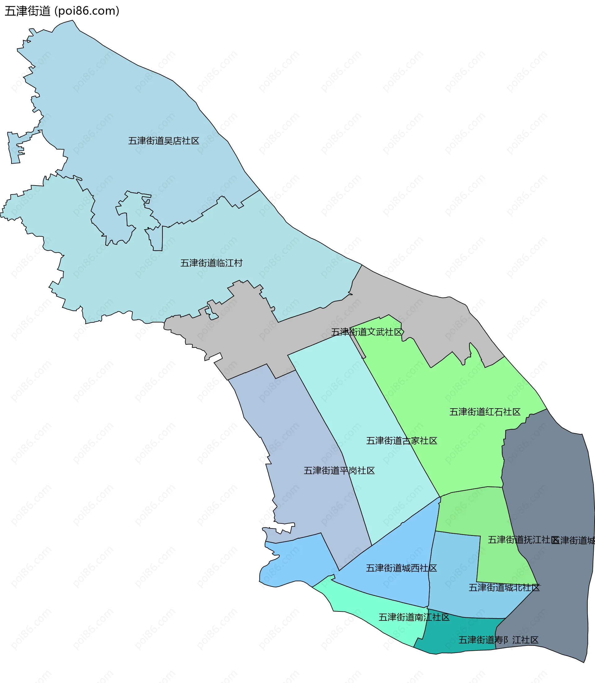 五津街道边界地图(五级行政区划)