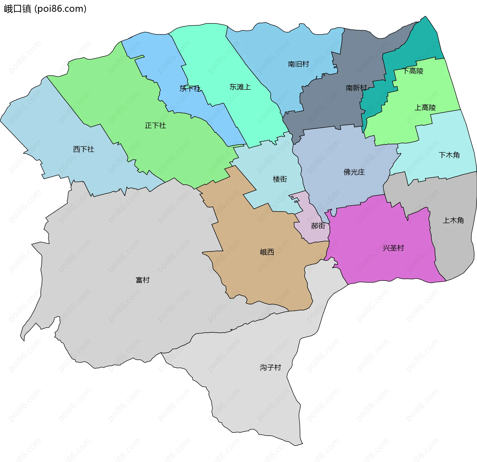 峨口镇边界地图(五级行政区划)