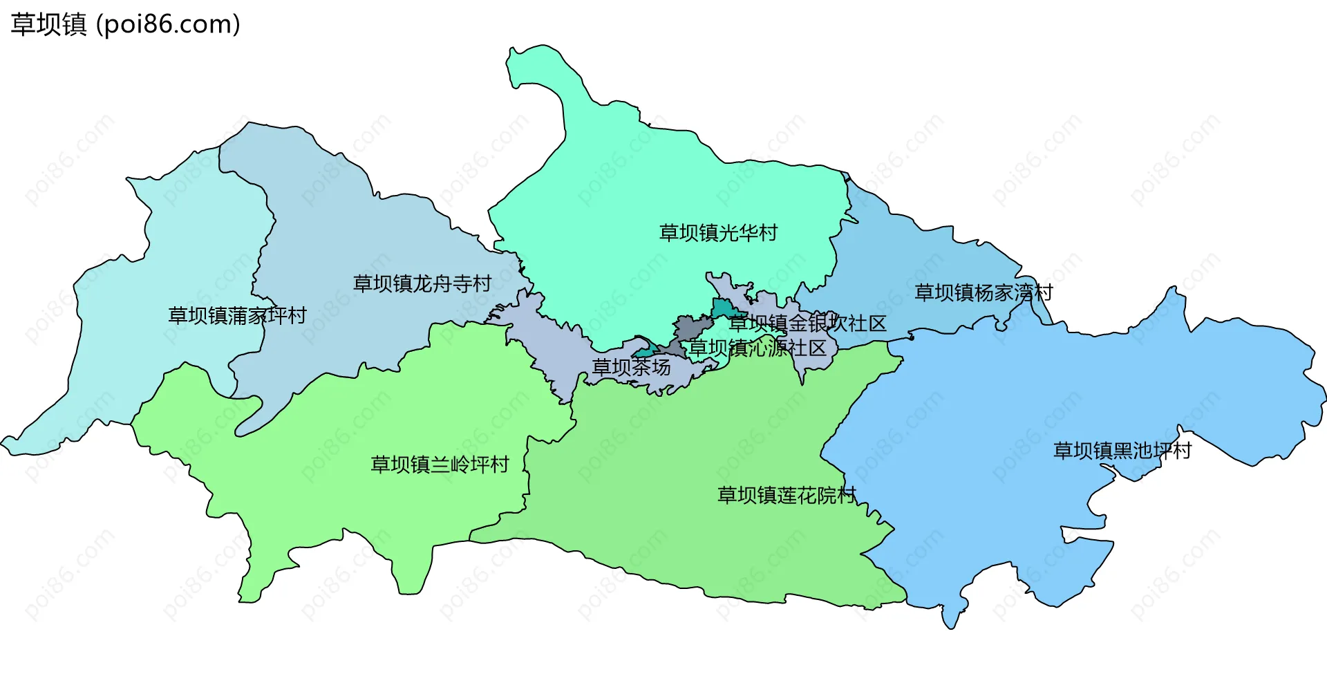 草坝镇边界地图(五级行政区划)