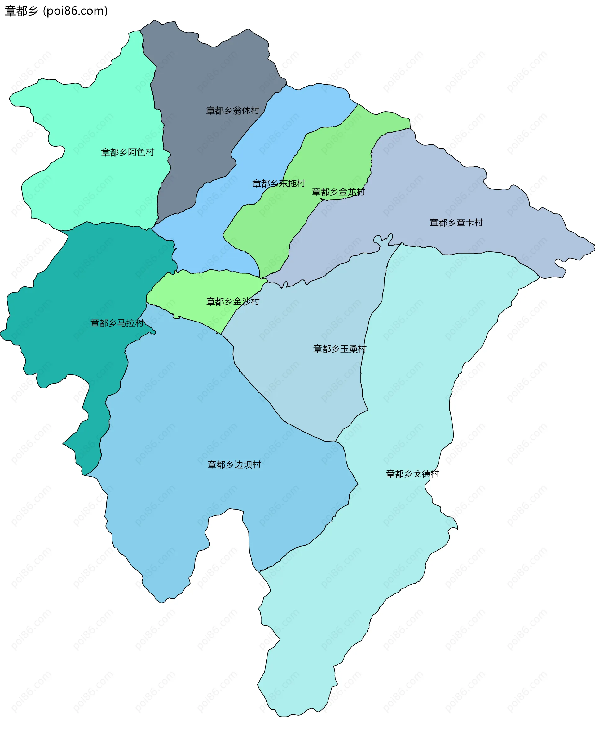 章都乡边界地图(五级行政区划)