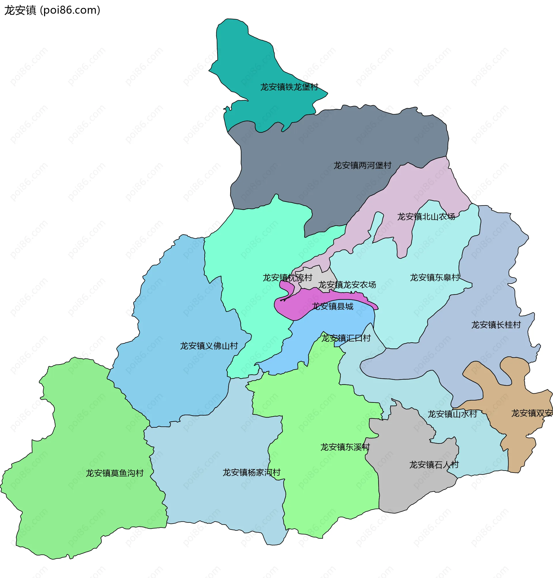 龙安镇边界地图(五级行政区划)