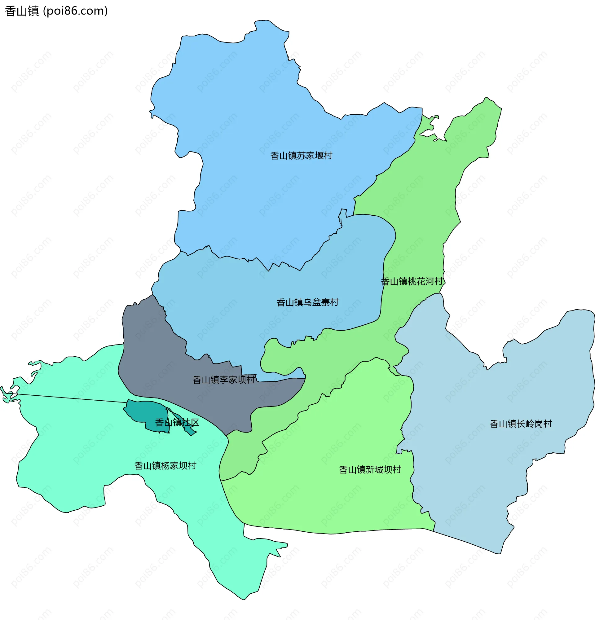 香山镇边界地图(五级行政区划)