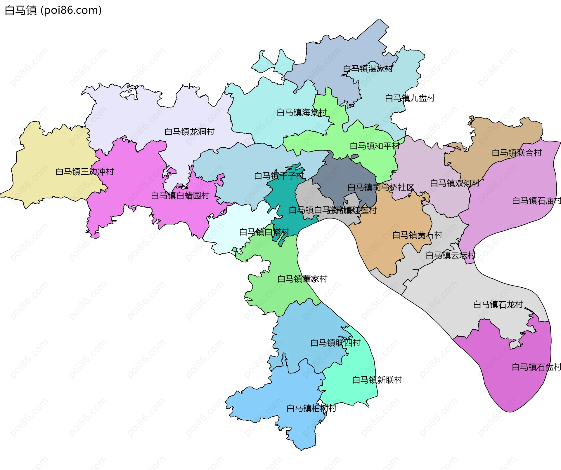 白马镇边界地图(五级行政区划)