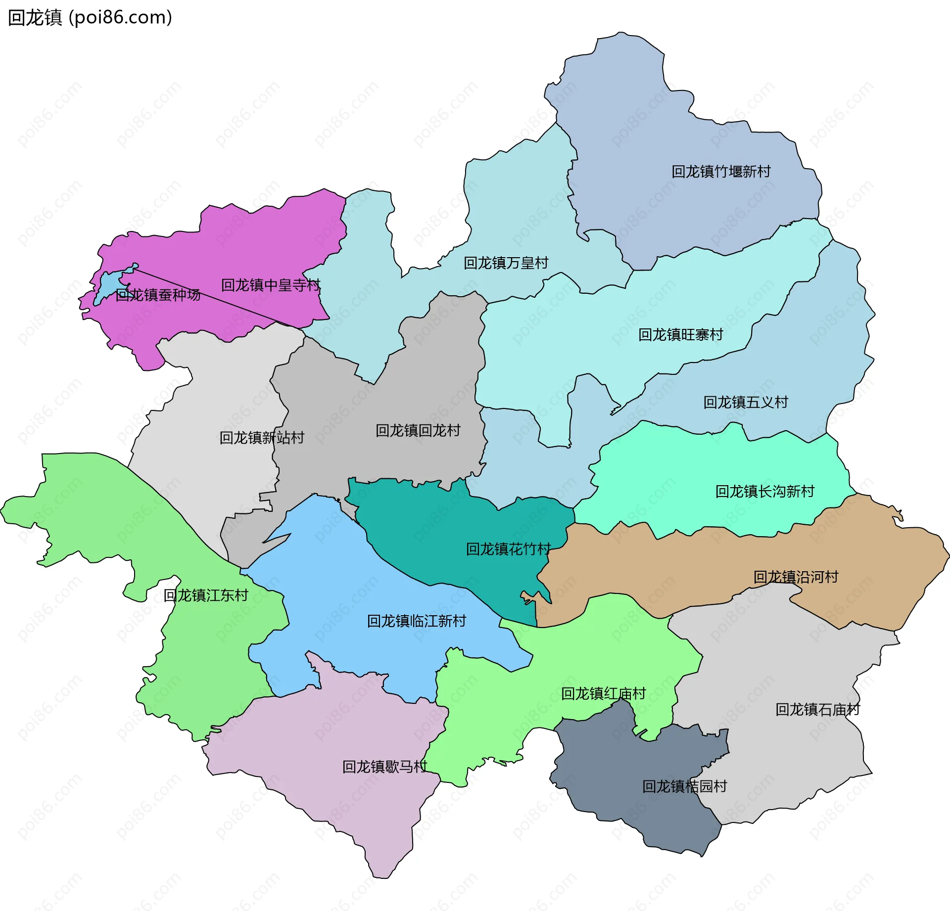 回龙镇边界地图(五级行政区划)