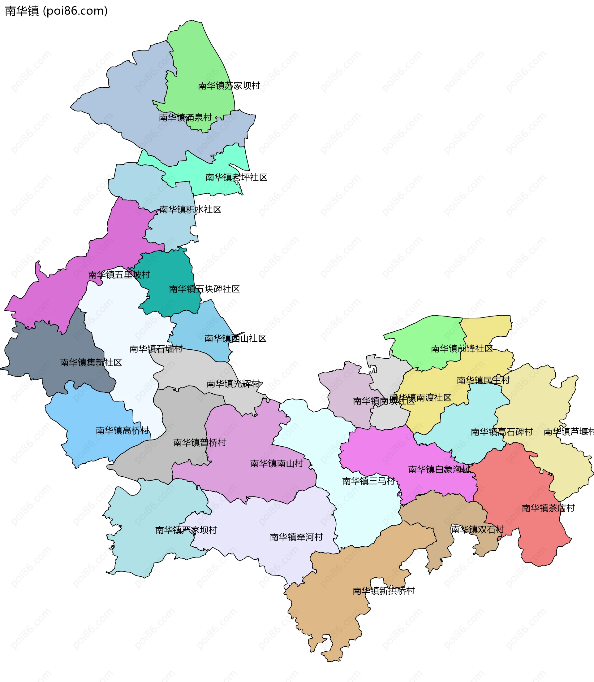 南华镇边界地图(五级行政区划)