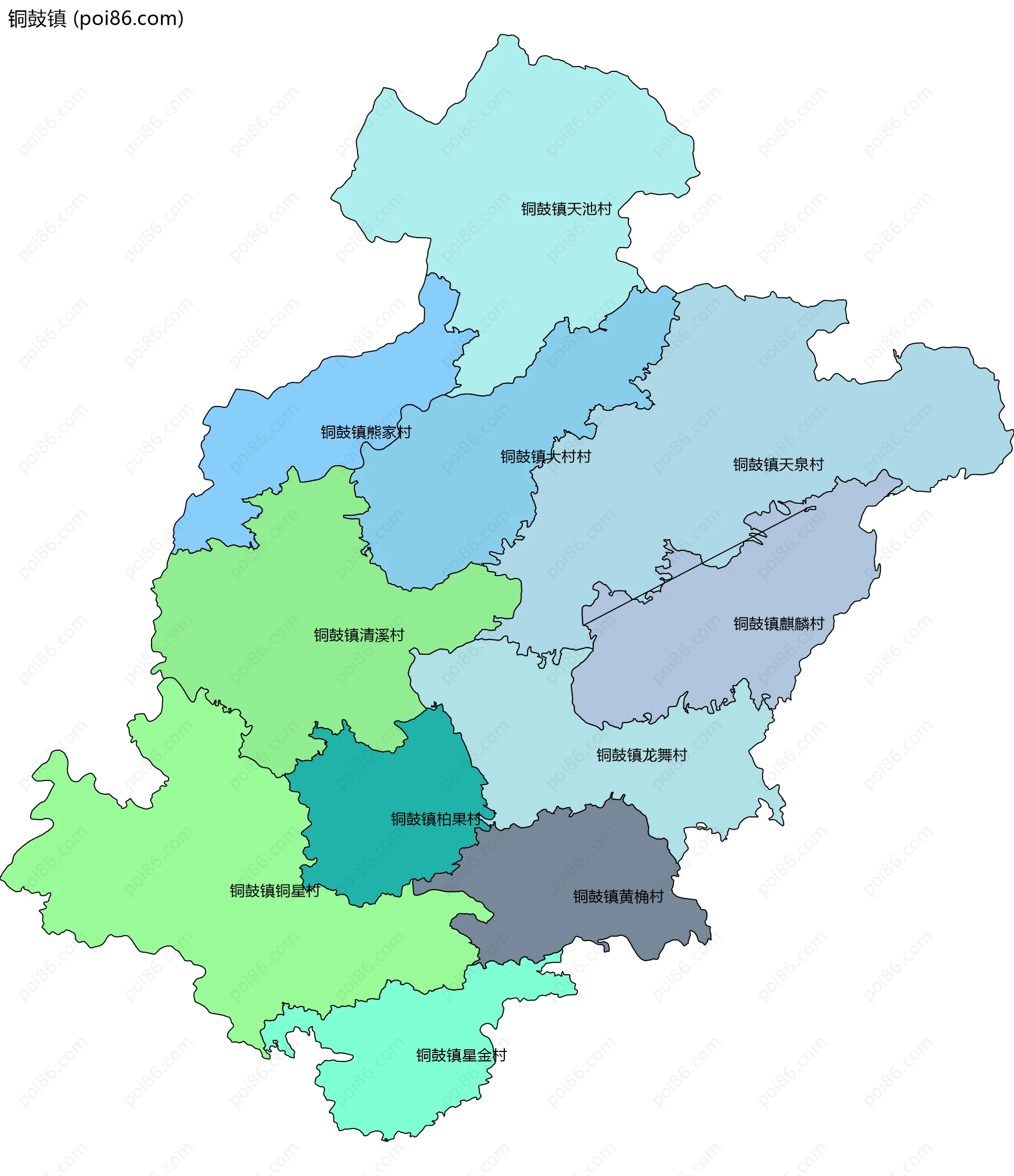 铜鼓镇边界地图(五级行政区划)