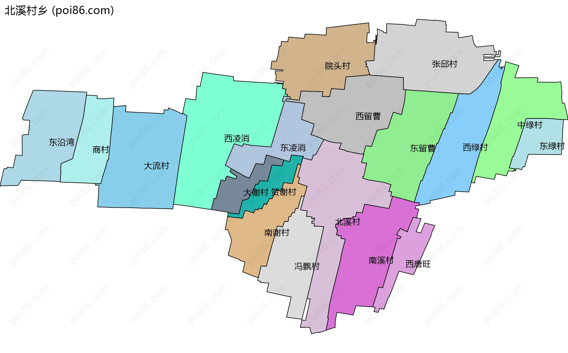 北溪村乡边界地图(五级行政区划)