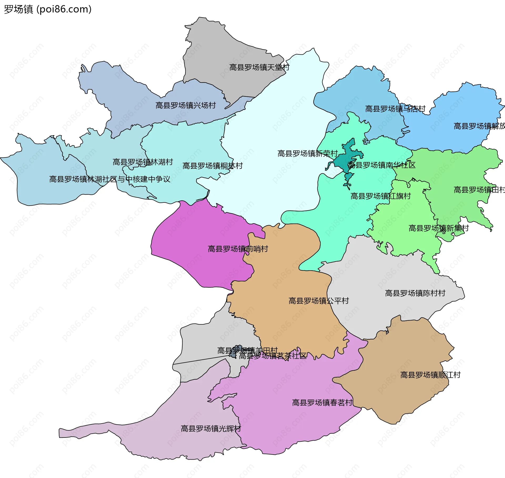 罗场镇边界地图(五级行政区划)