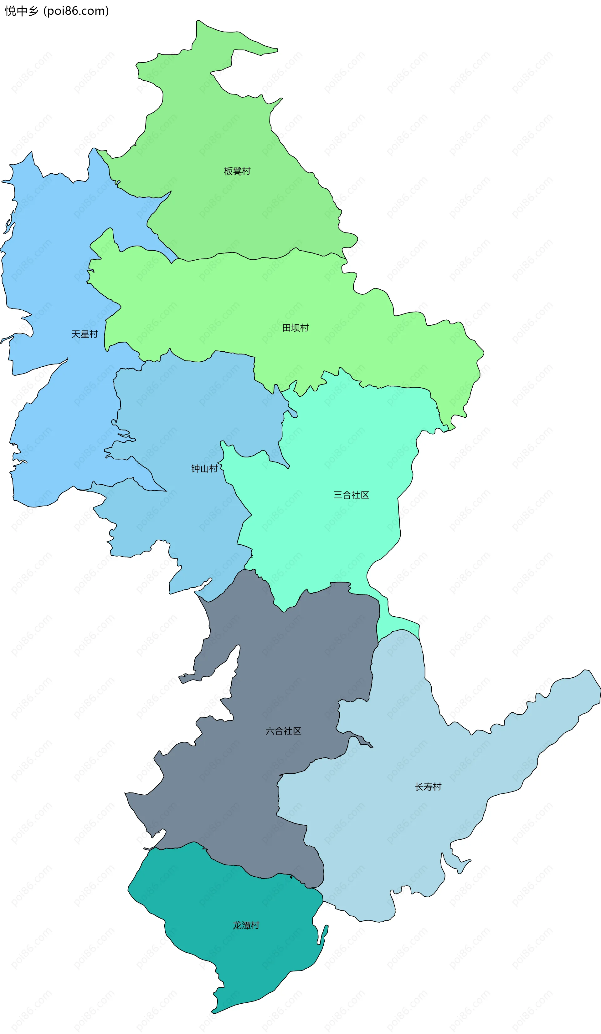 悦中乡边界地图(五级行政区划)