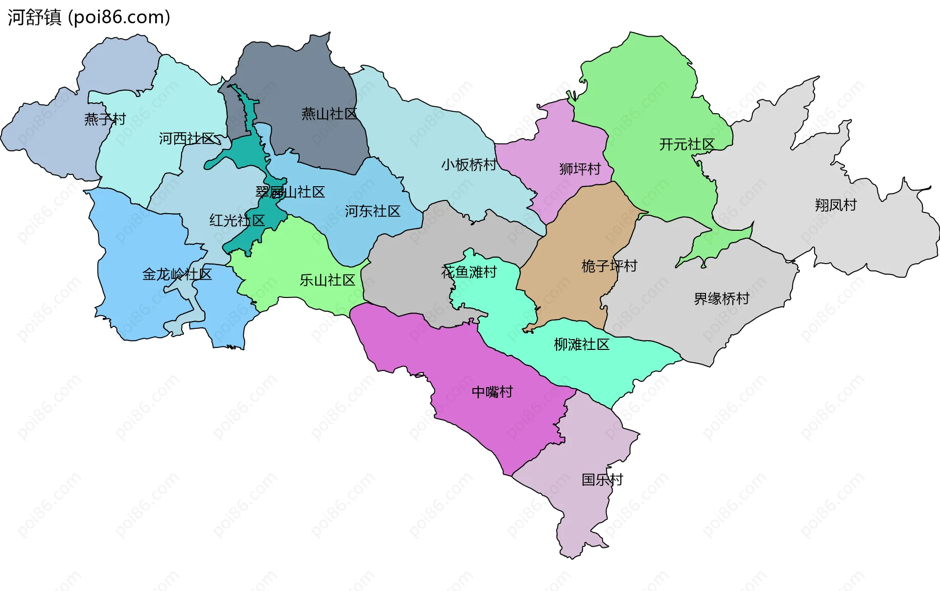 河舒镇边界地图(五级行政区划)