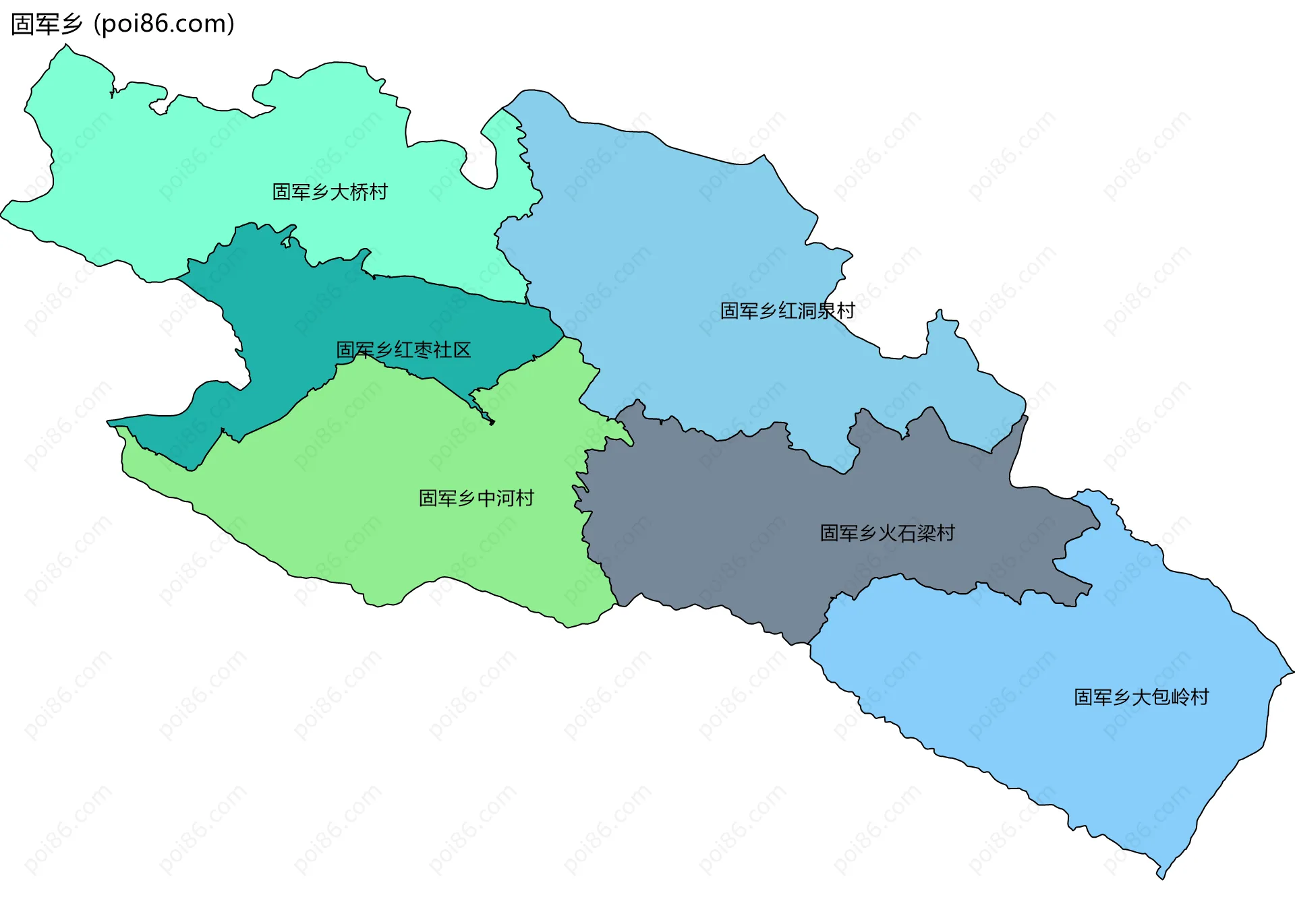 固军乡边界地图(五级行政区划)