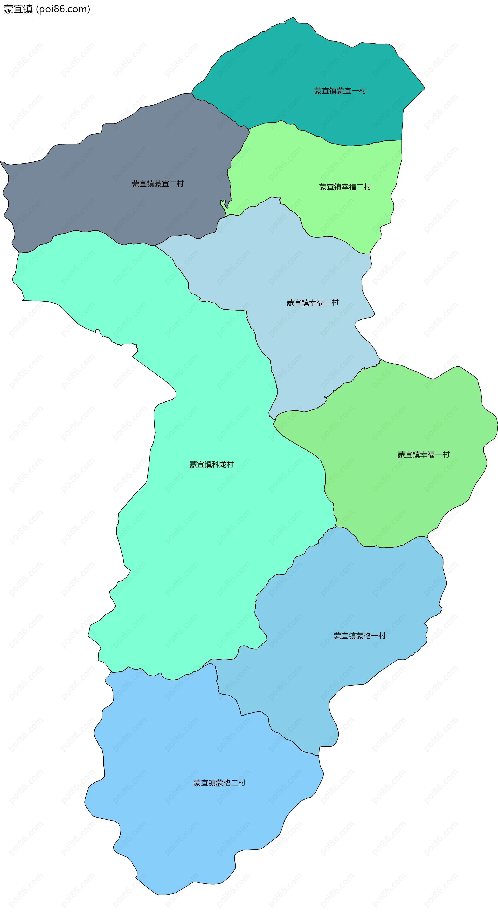蒙宜镇边界地图(五级行政区划)