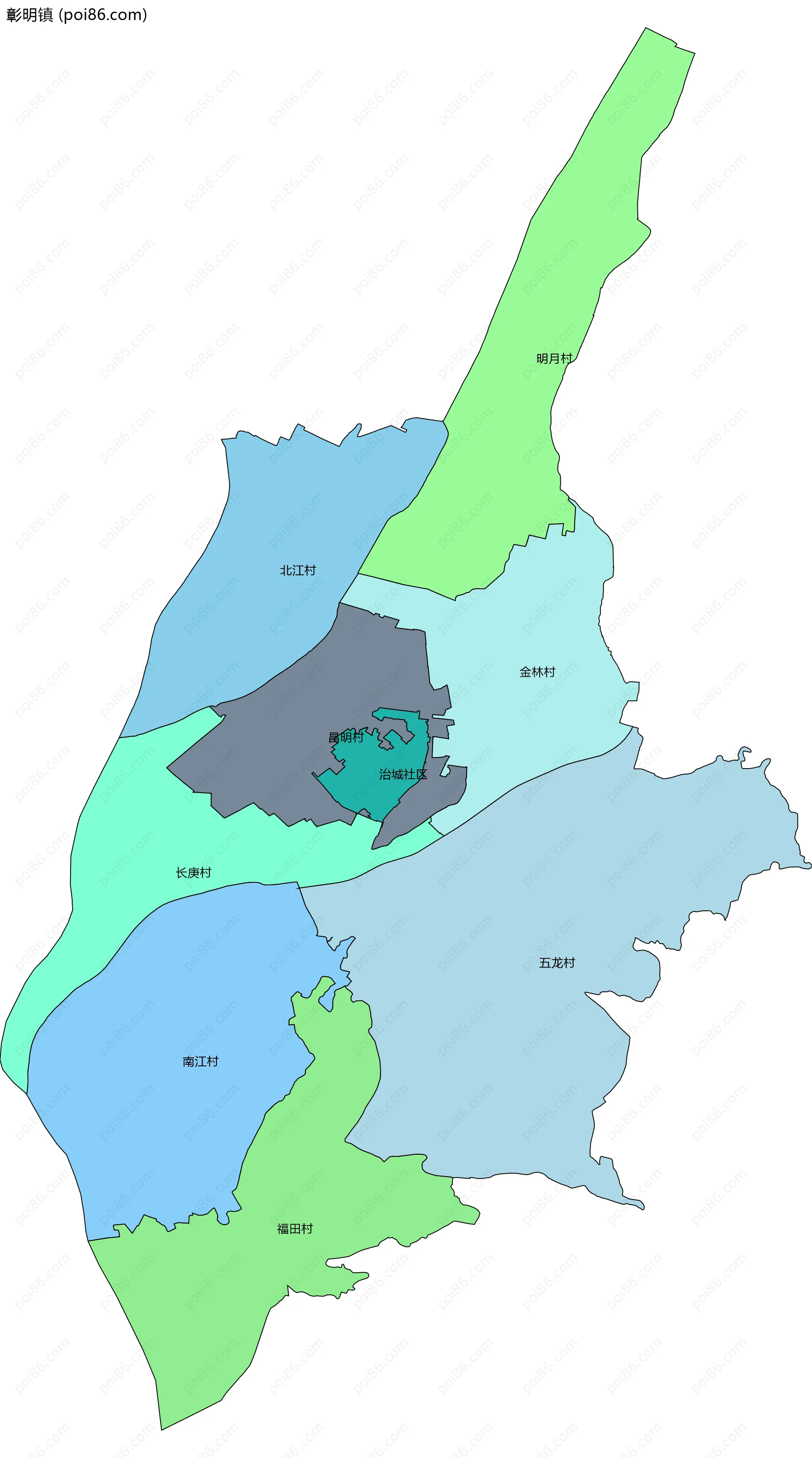 彰明镇边界地图(五级行政区划)