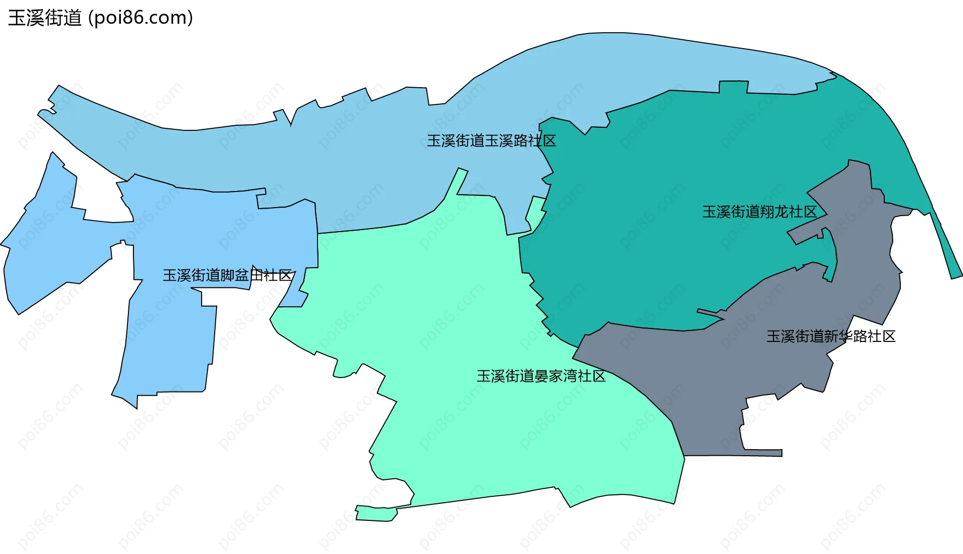 玉溪街道边界地图(五级行政区划)