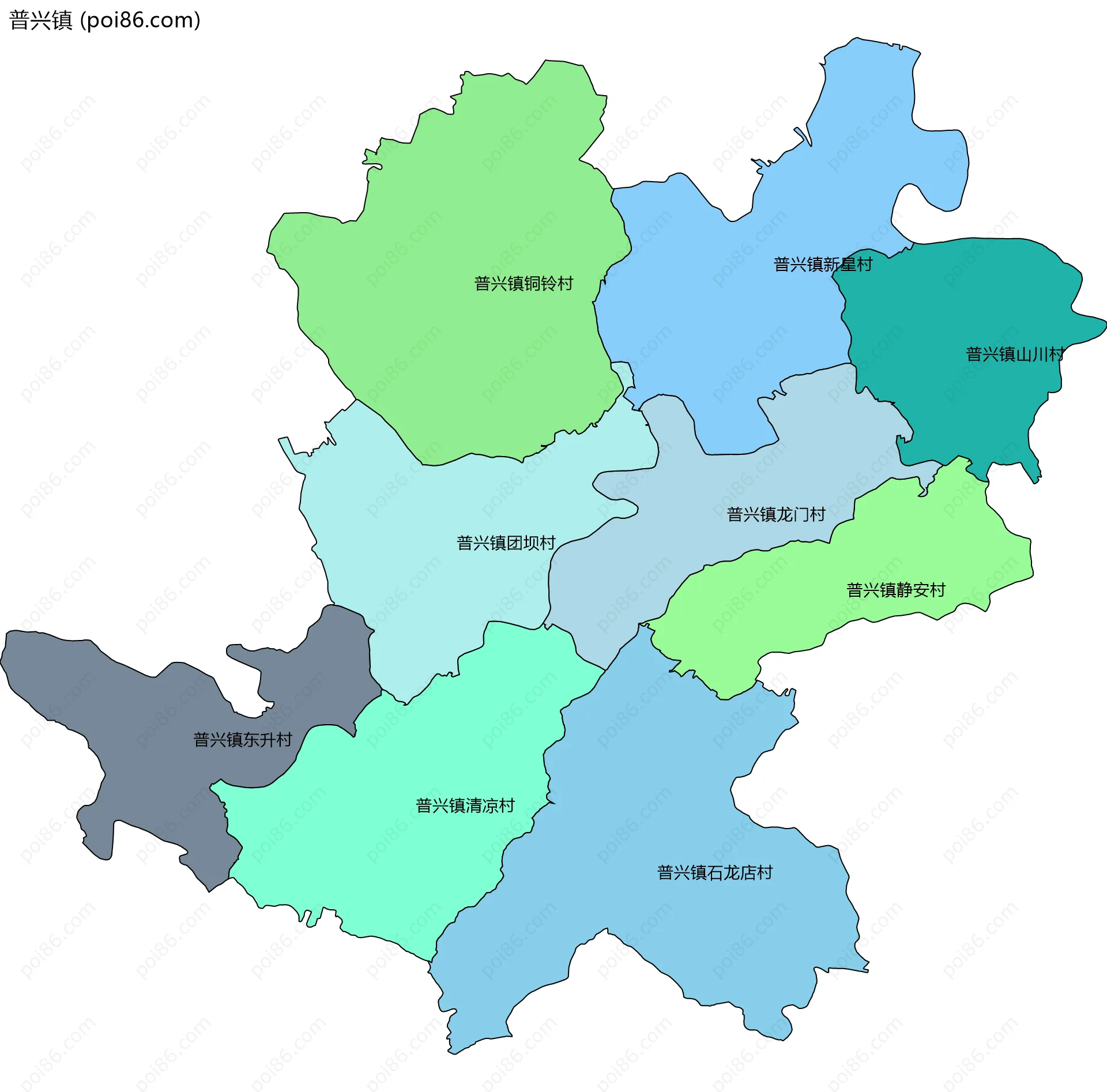 普兴镇边界地图(五级行政区划)