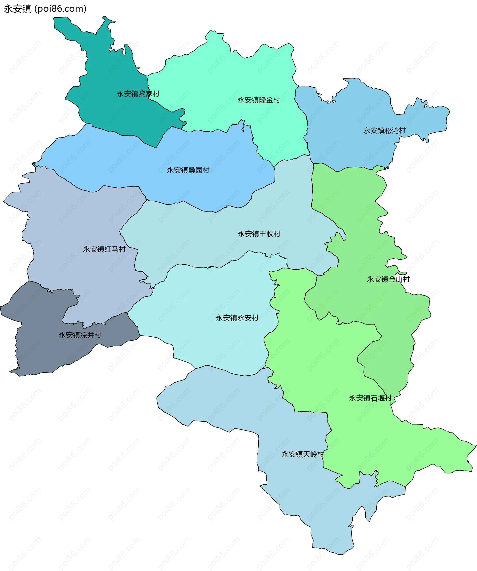 永安镇边界地图(五级行政区划)