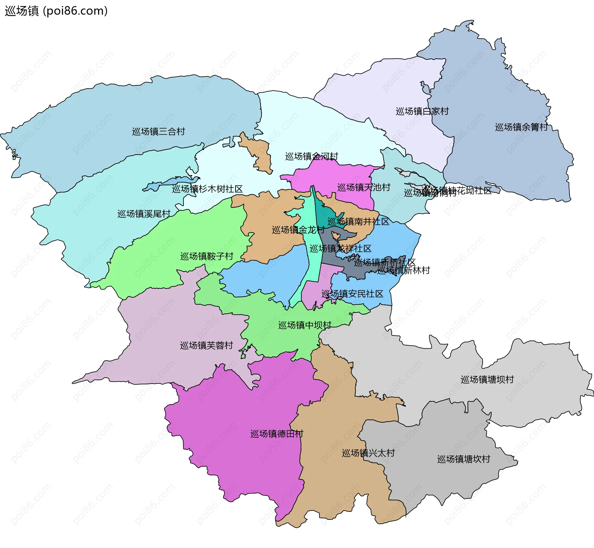 巡场镇边界地图(五级行政区划)