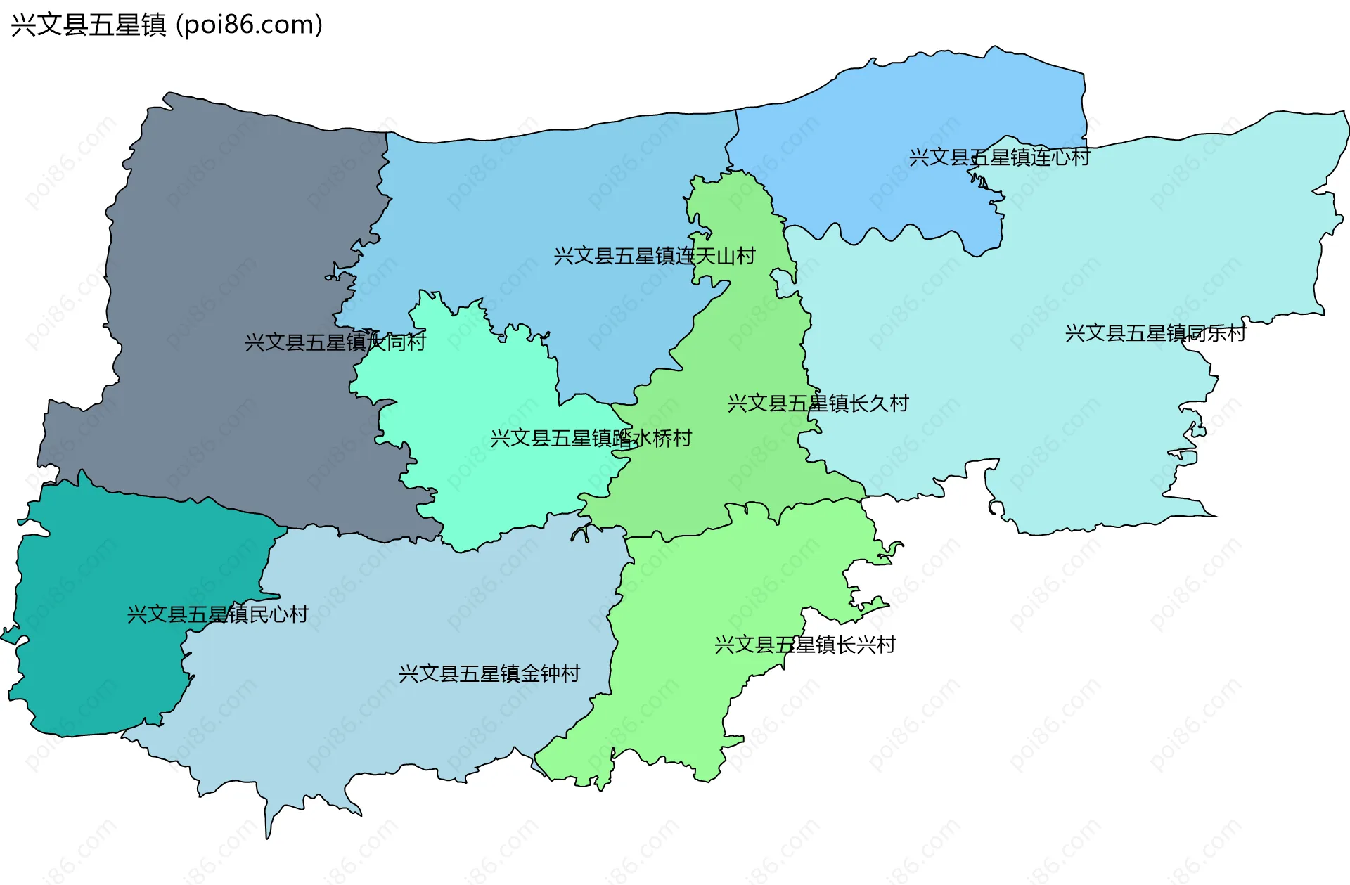 兴文县五星镇边界地图(五级行政区划)