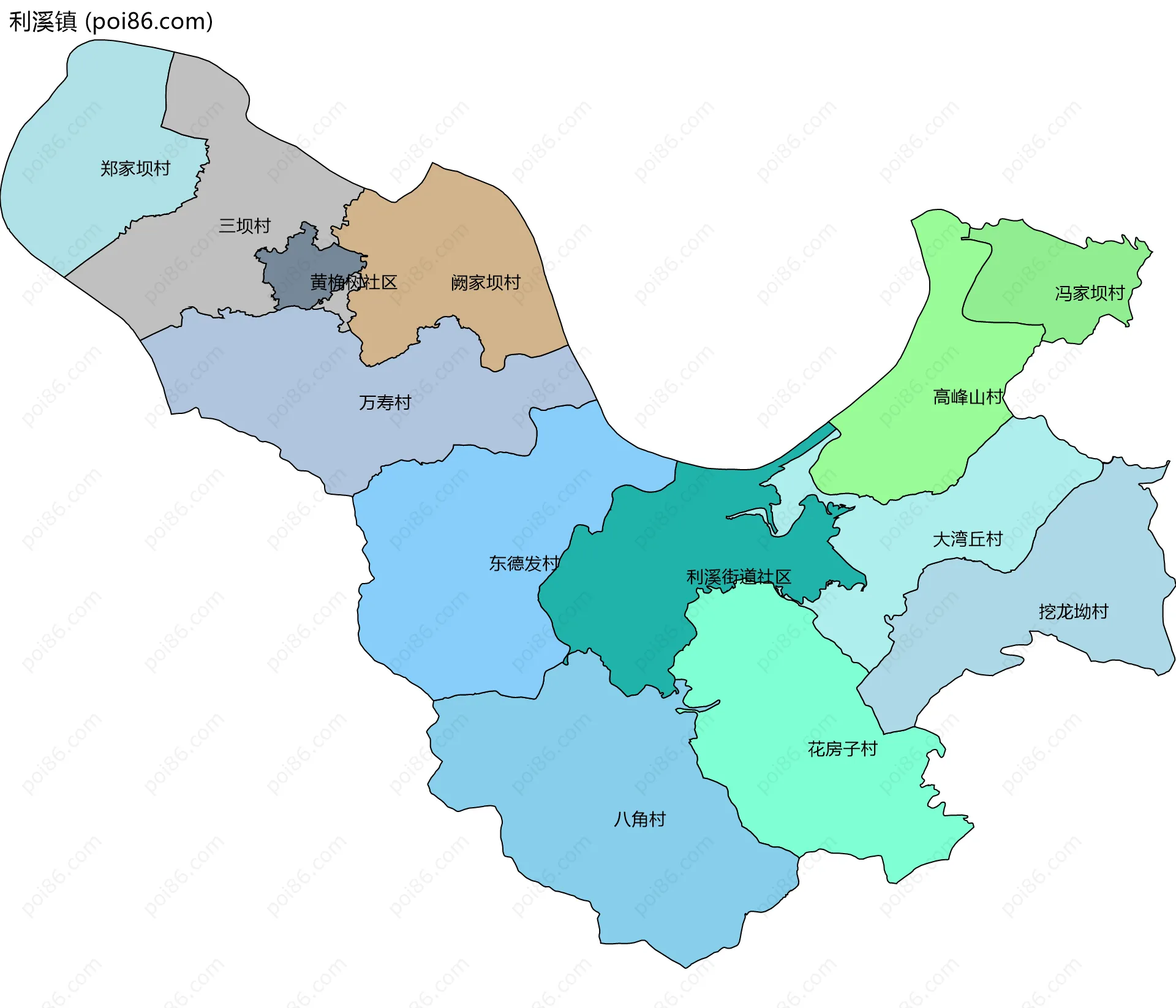 利溪镇边界地图(五级行政区划)