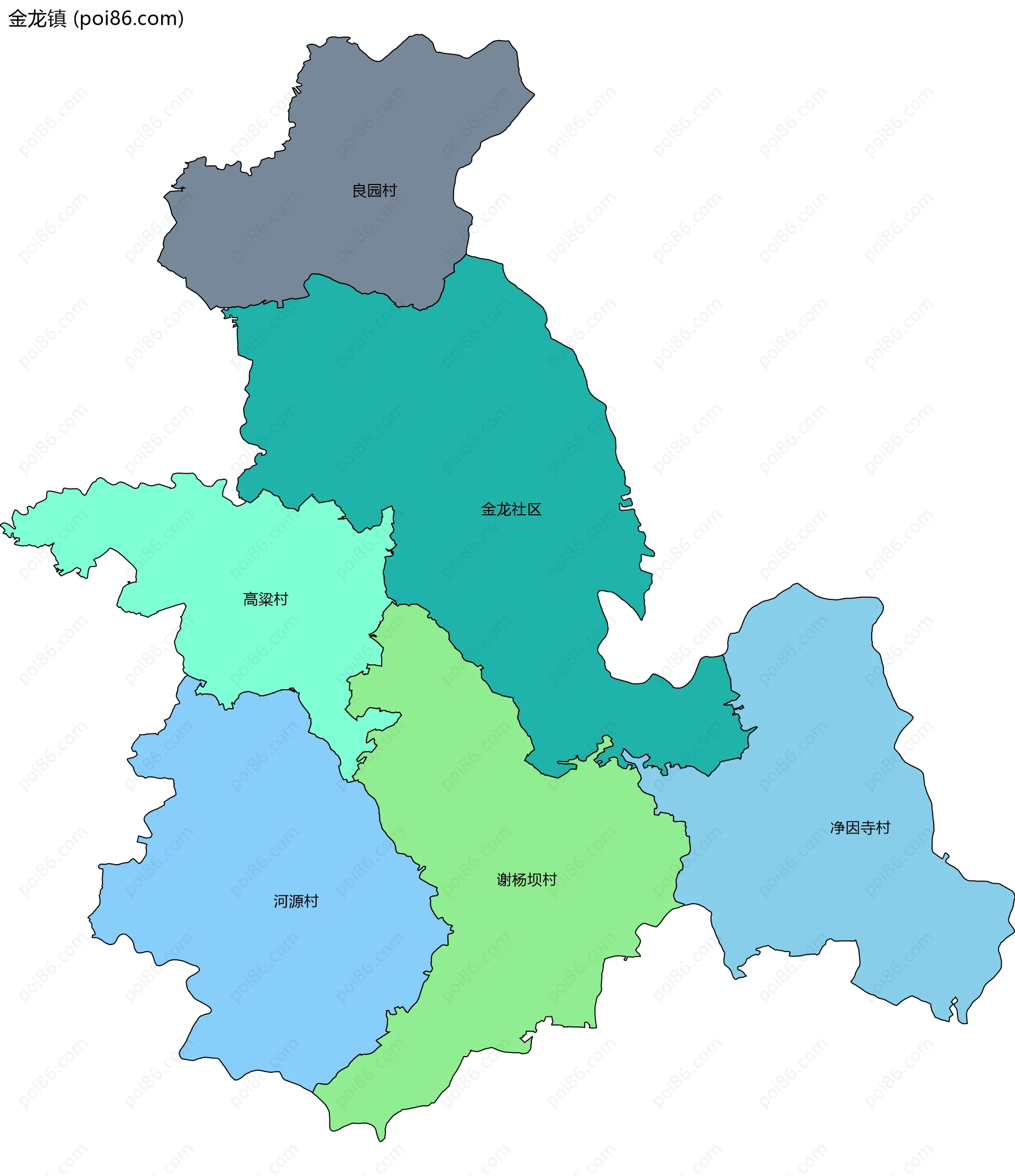 金龙镇边界地图(五级行政区划)