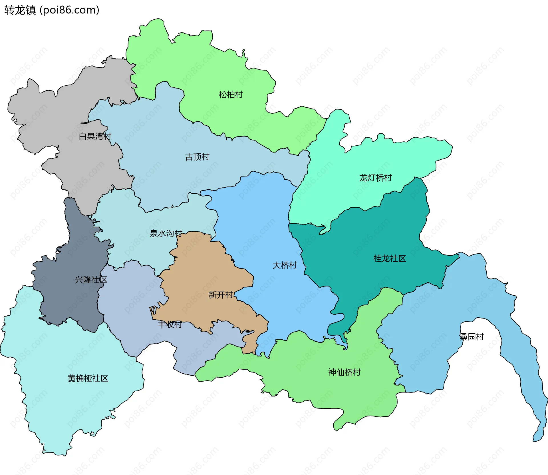 转龙镇边界地图(五级行政区划)