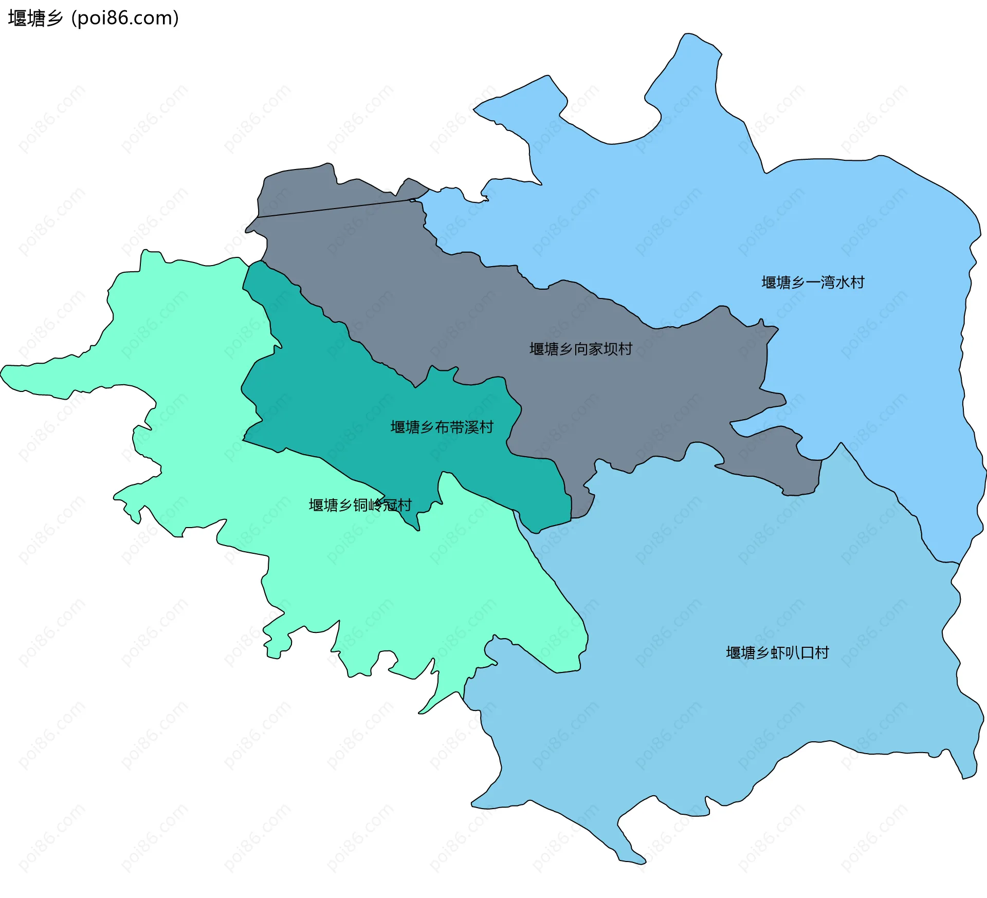 堰塘乡边界地图(五级行政区划)