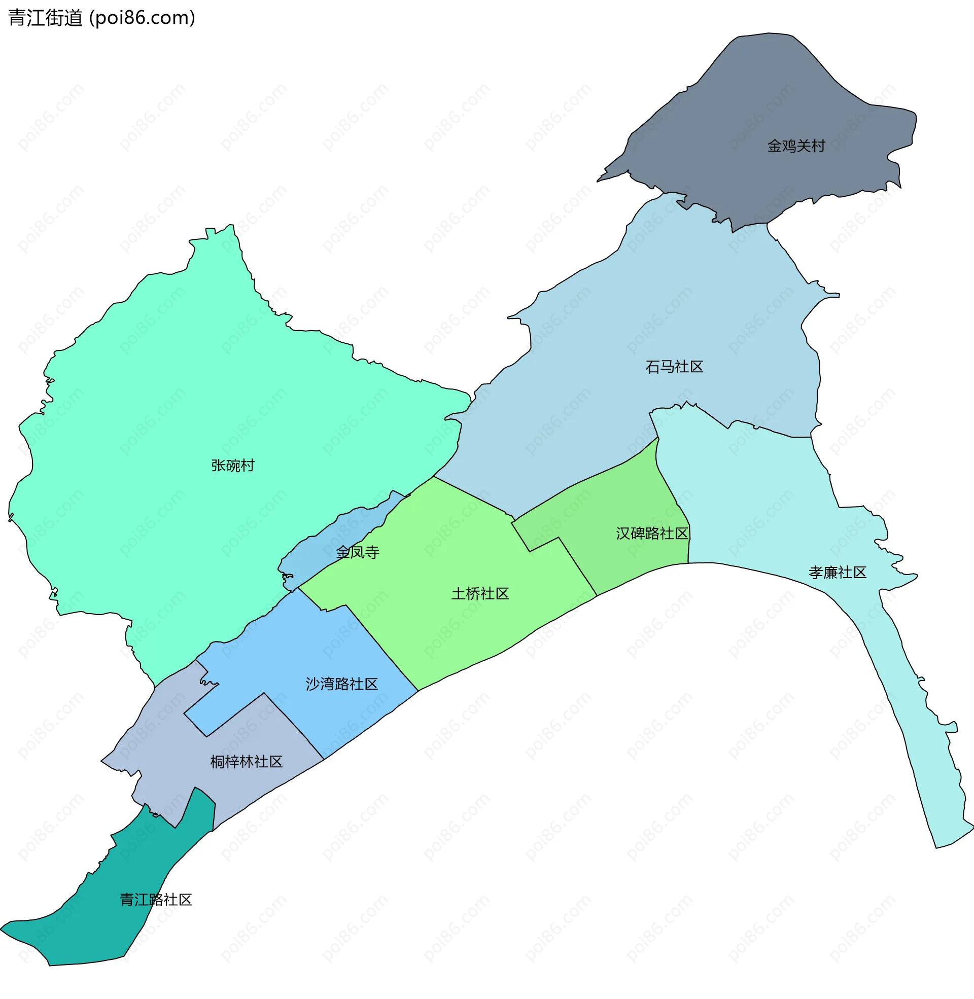 青江街道边界地图(五级行政区划)