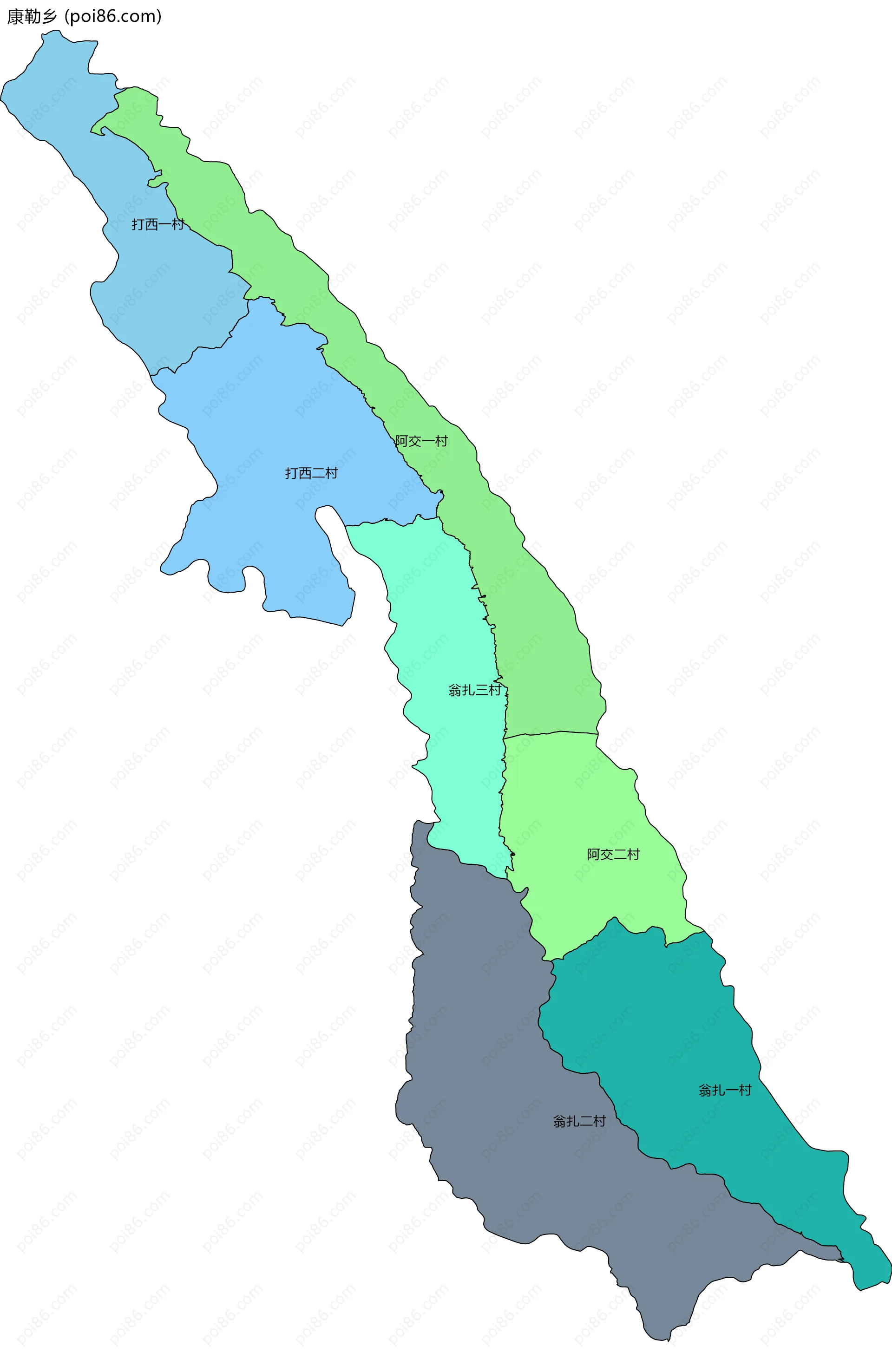 康勒乡边界地图(五级行政区划)