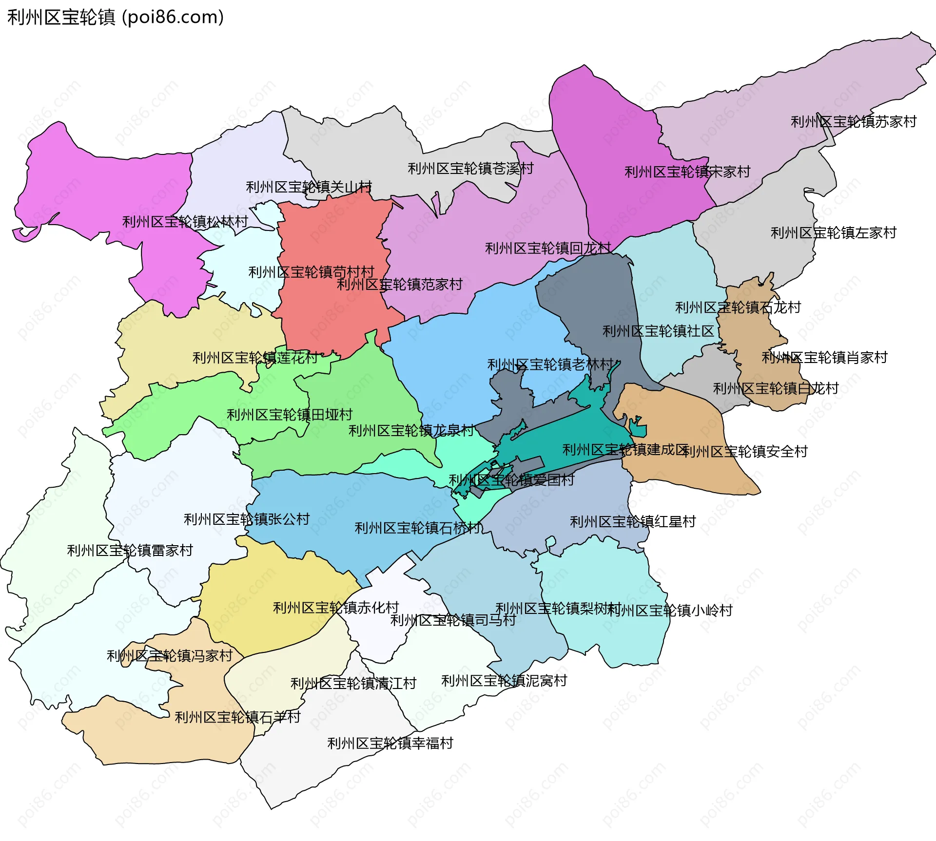 利州区宝轮镇边界地图(五级行政区划)