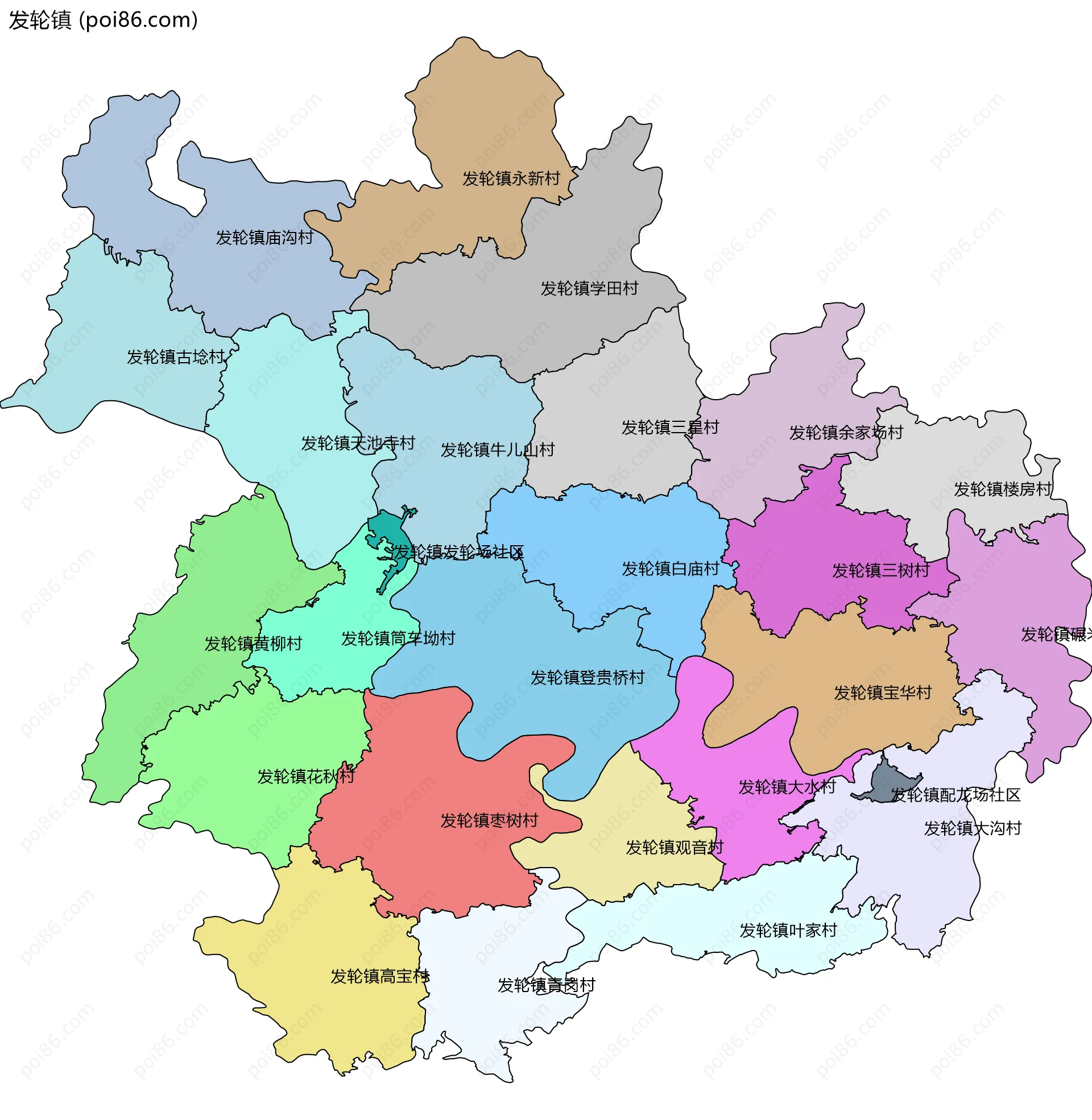 发轮镇边界地图(五级行政区划)