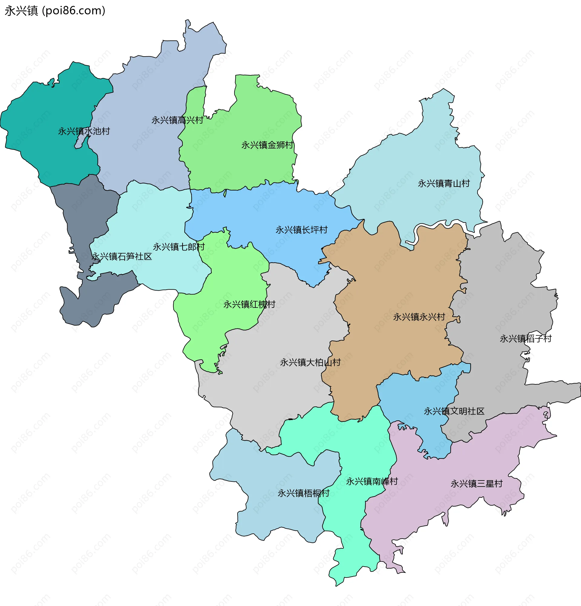 永兴镇边界地图(五级行政区划)