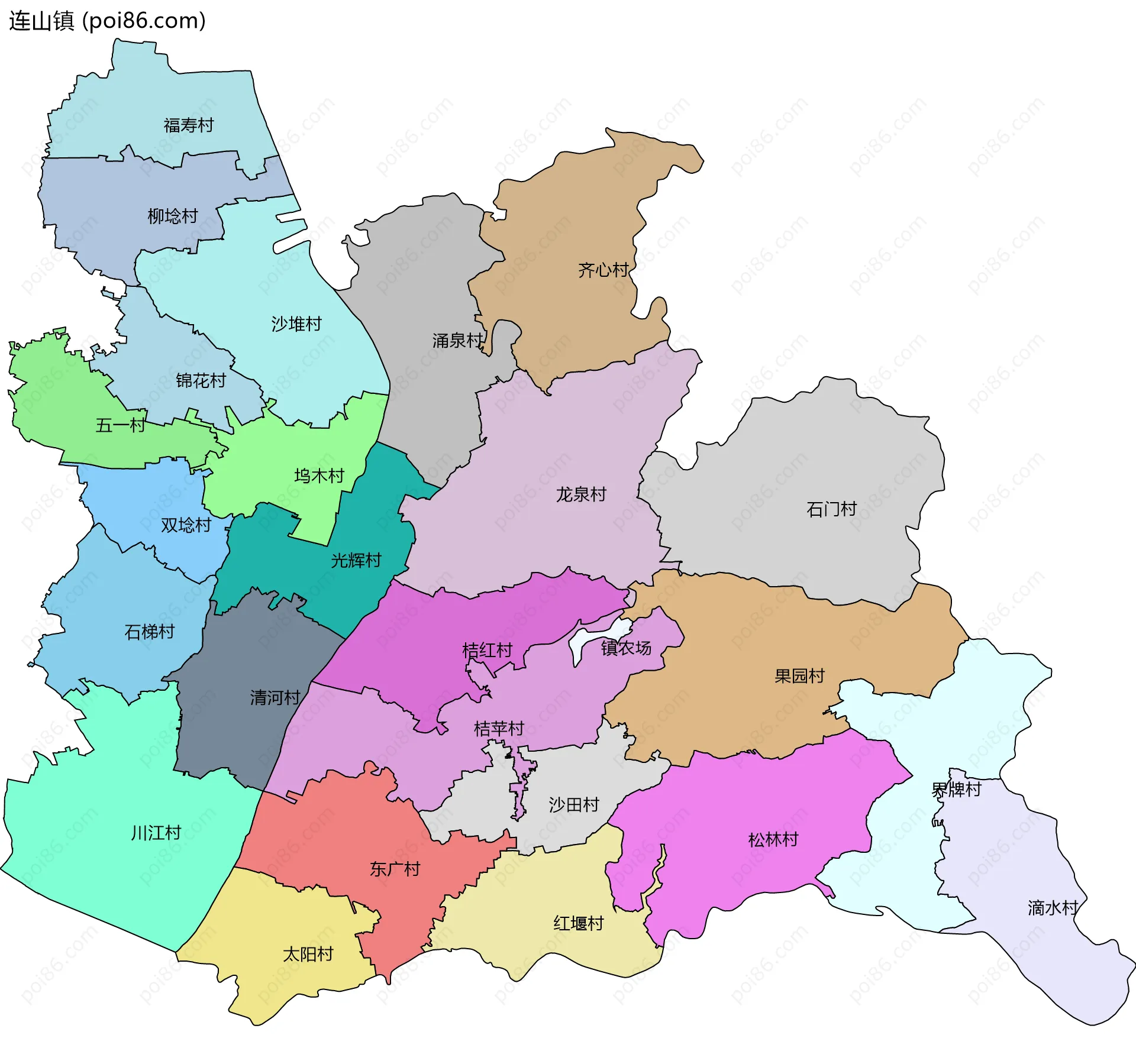 连山镇边界地图(五级行政区划)