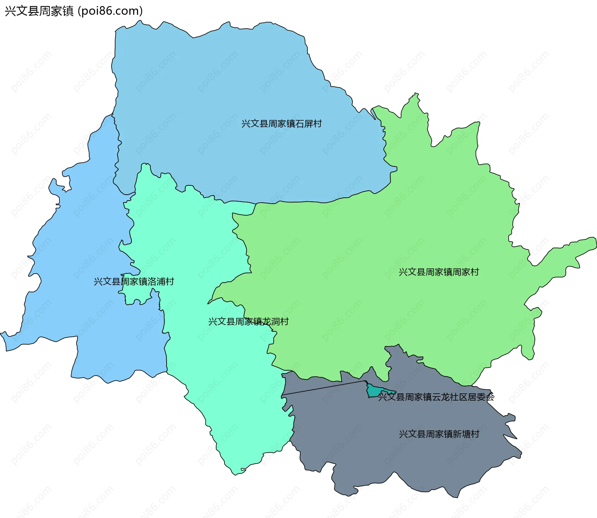 兴文县周家镇边界地图(五级行政区划)