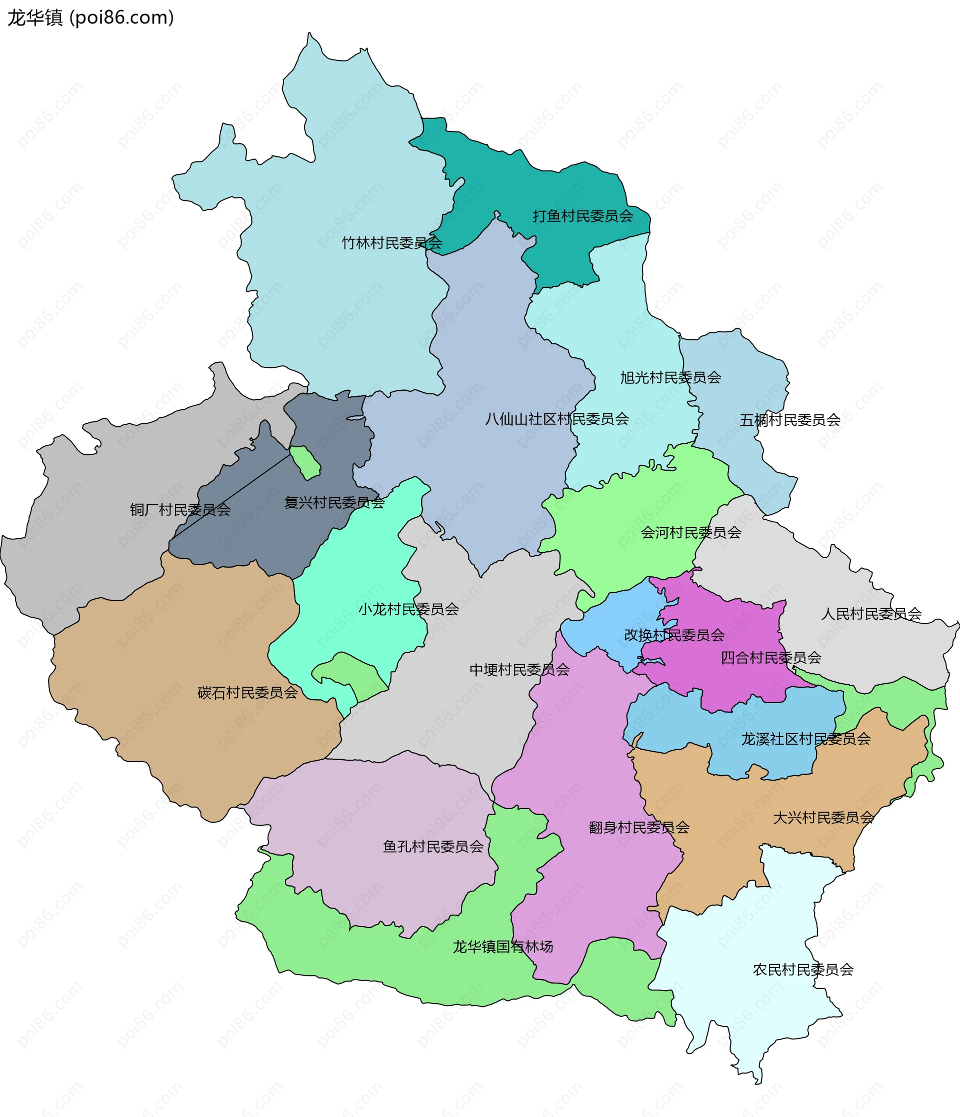 龙华镇边界地图(五级行政区划)
