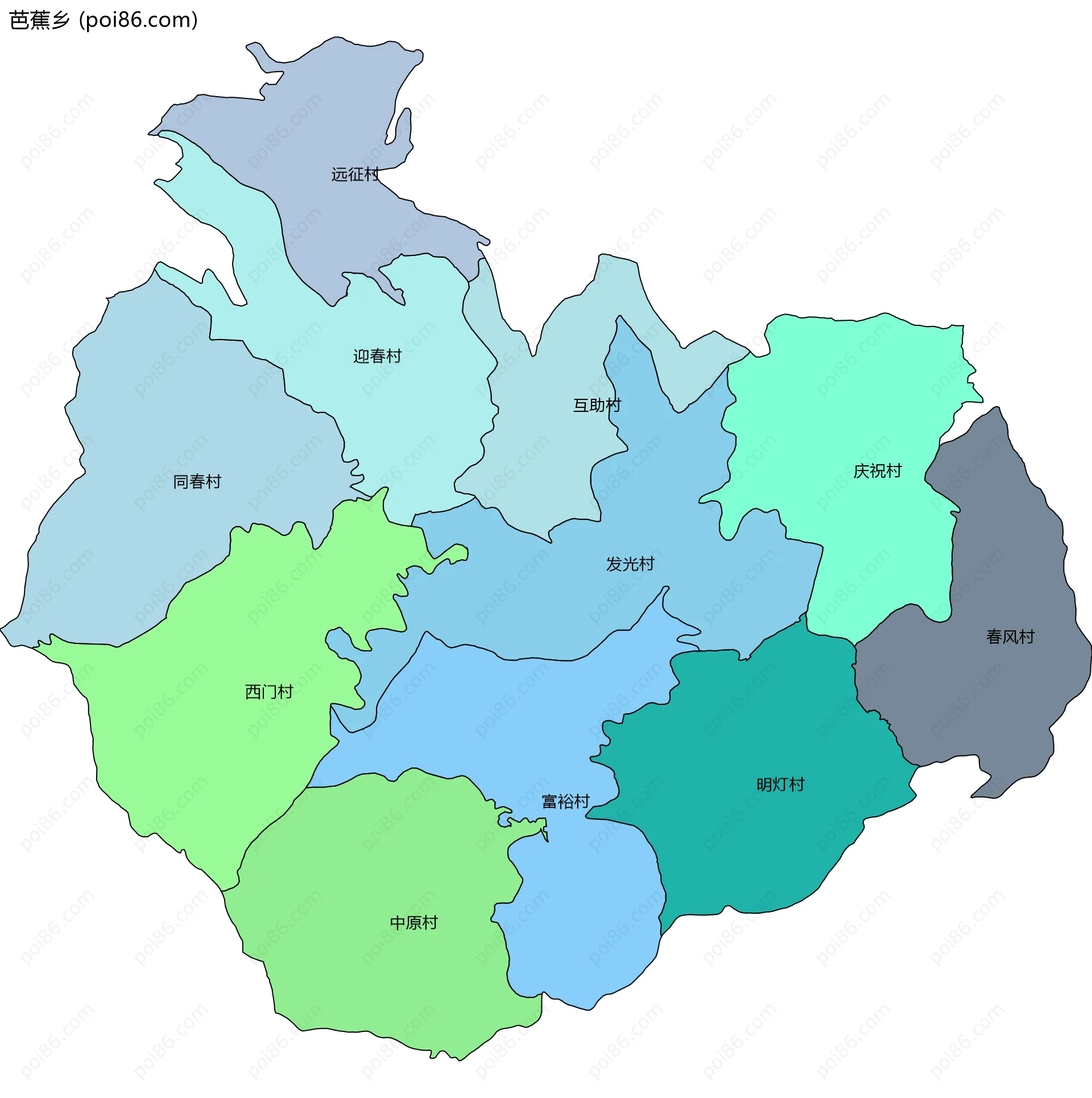 芭蕉乡边界地图(五级行政区划)