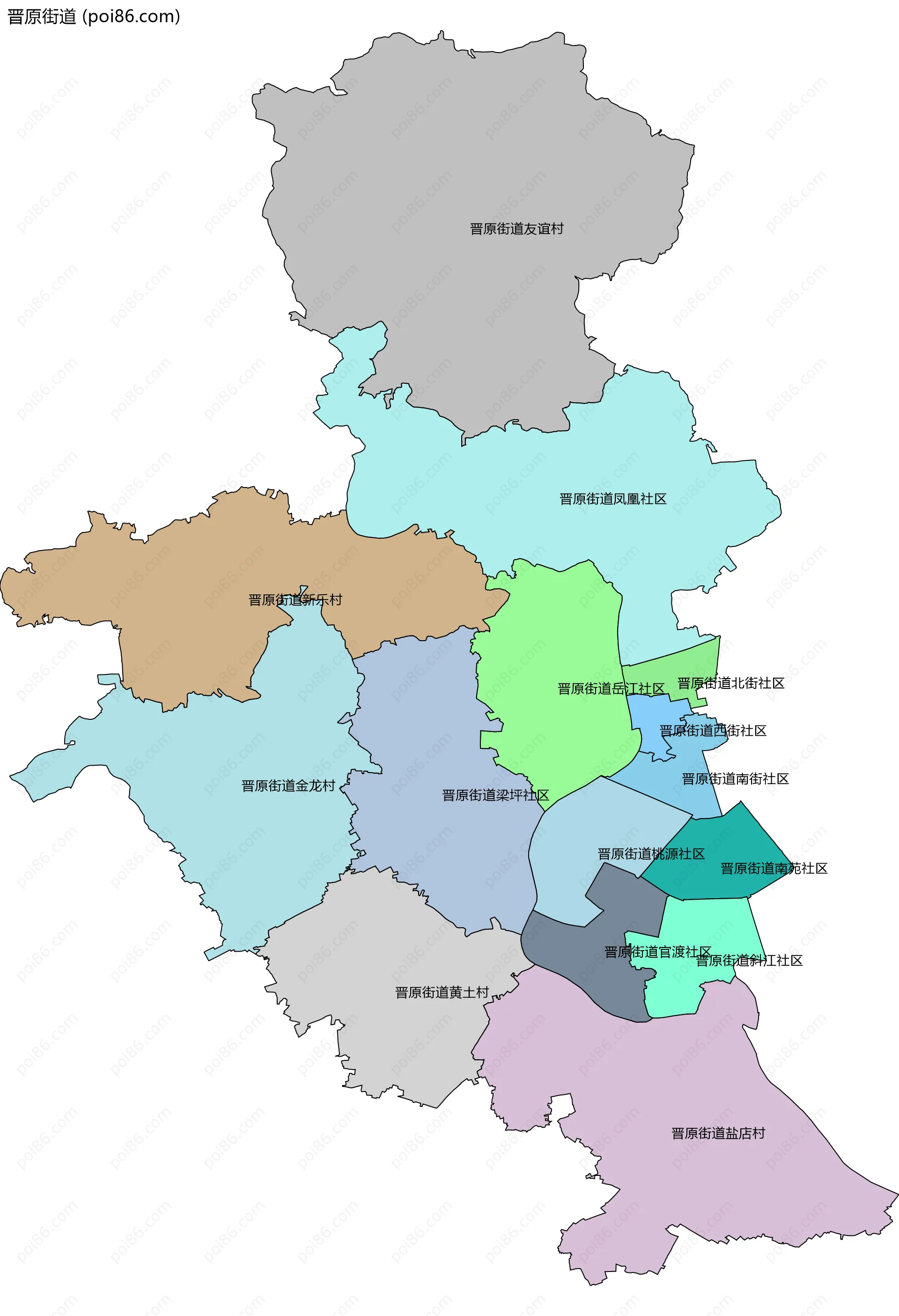 晋原街道边界地图(五级行政区划)